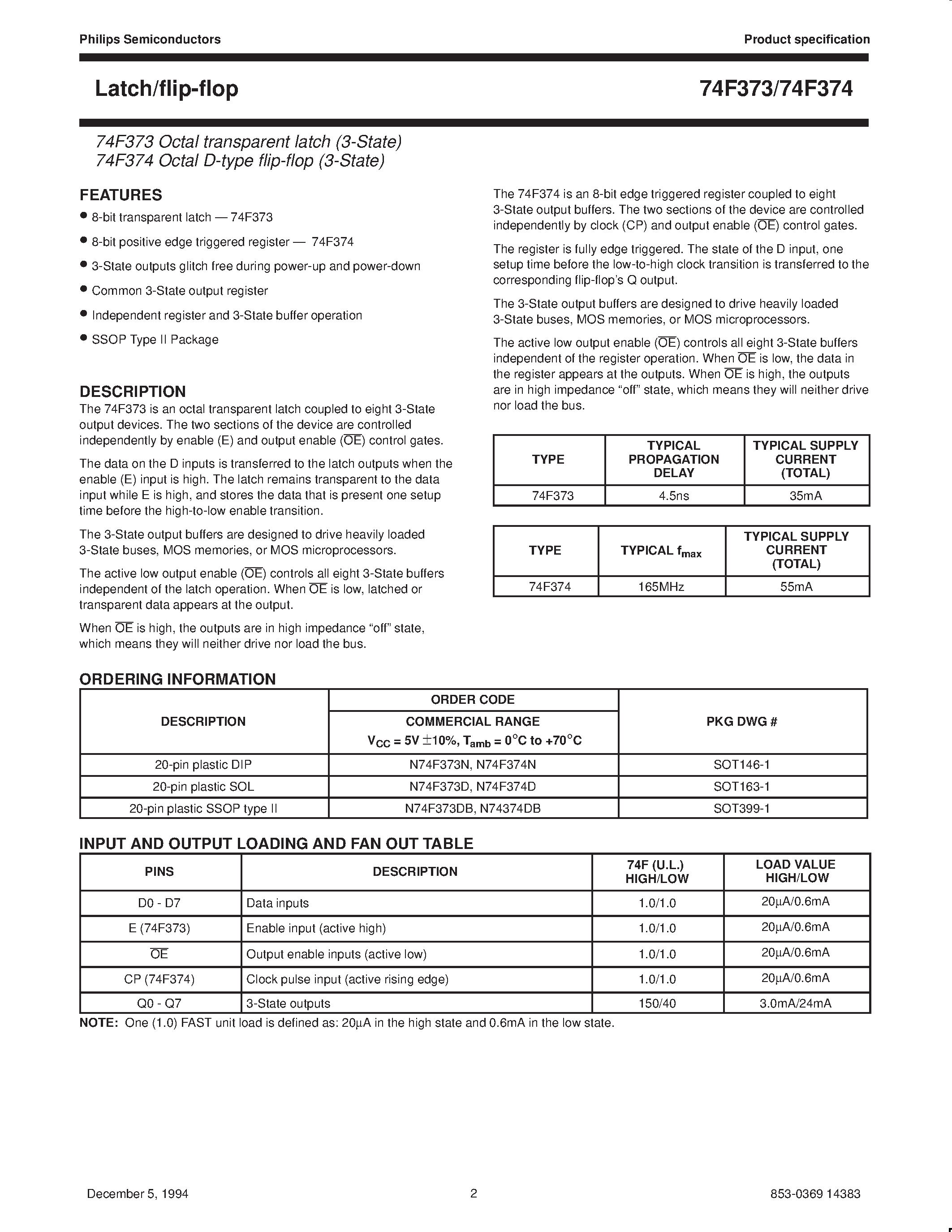 Datasheet N74F374N - Octal transparent latch 3-State page 2