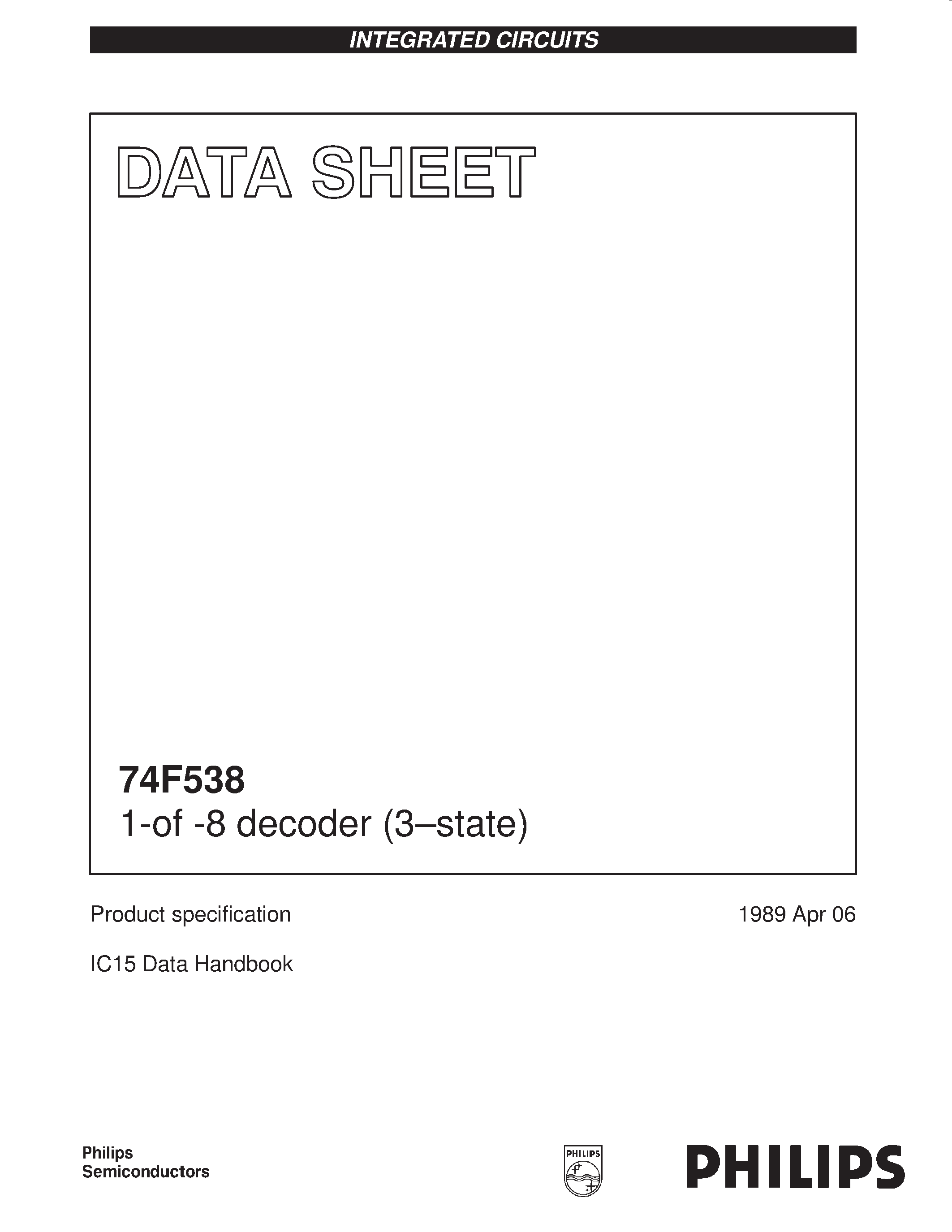 Datasheet N74F538D - 1-of -8 decoder 3-state page 1