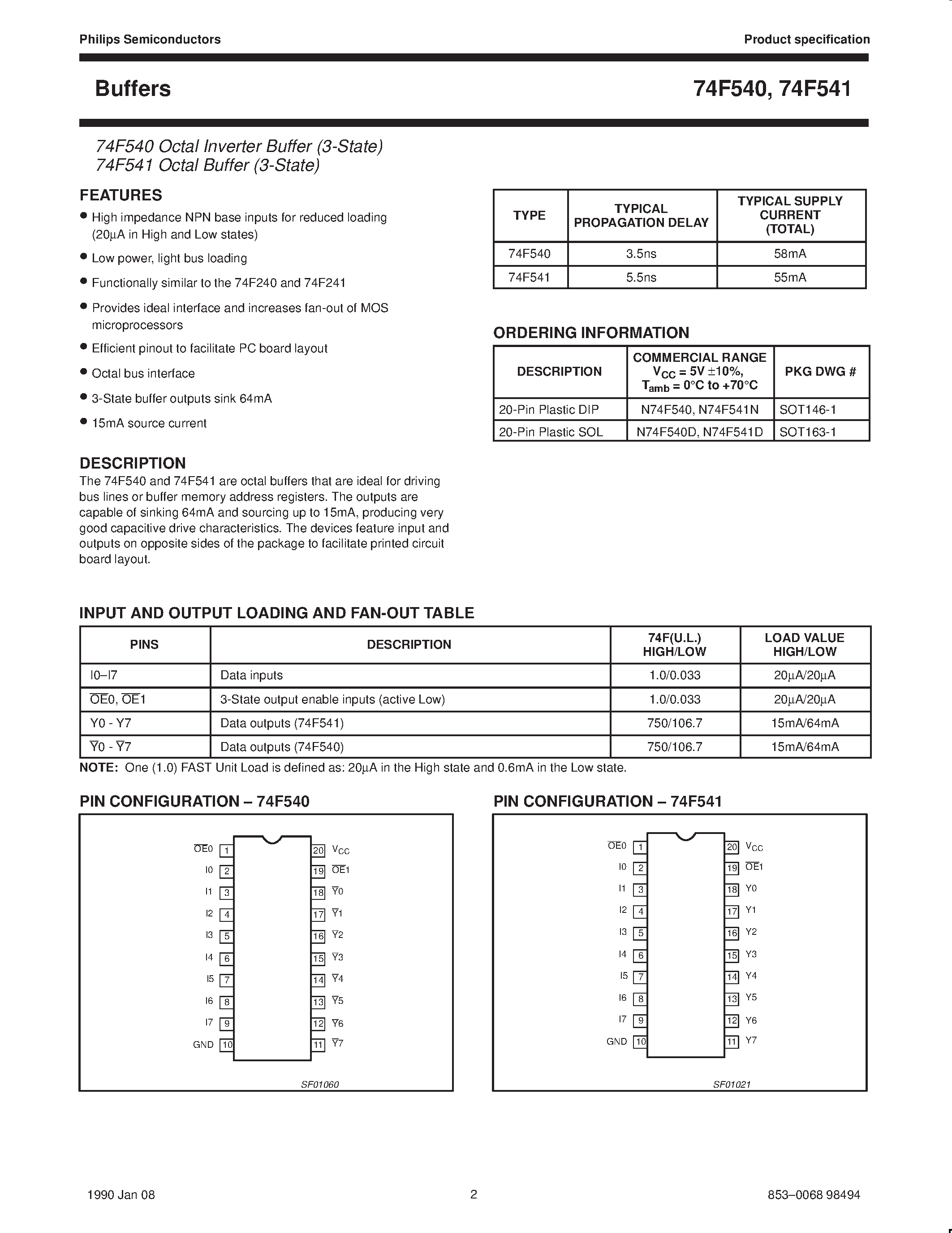 Datasheet N74F541N - Octal inverter buffer 3- State page 2