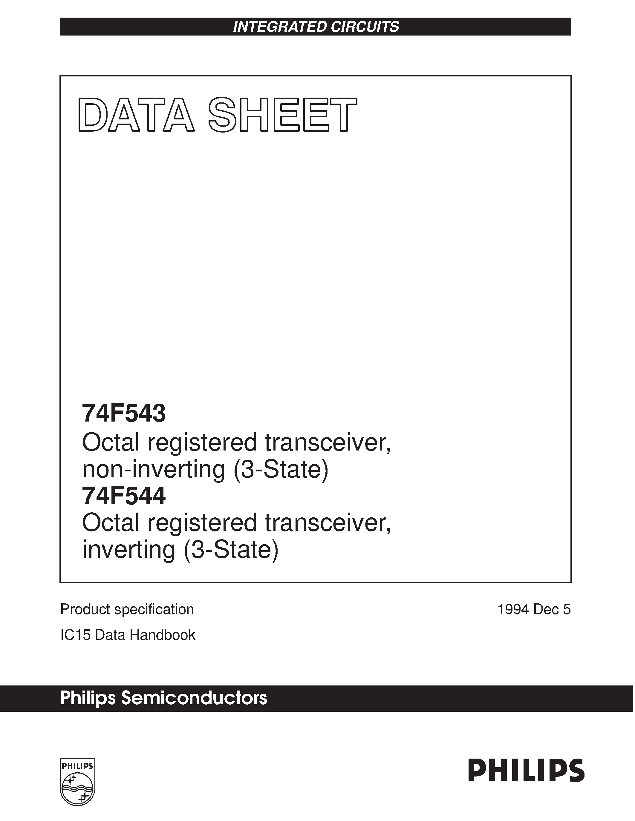 Datasheet N74F543N - Octal registered transceiver / non-inverting 3-State page 1