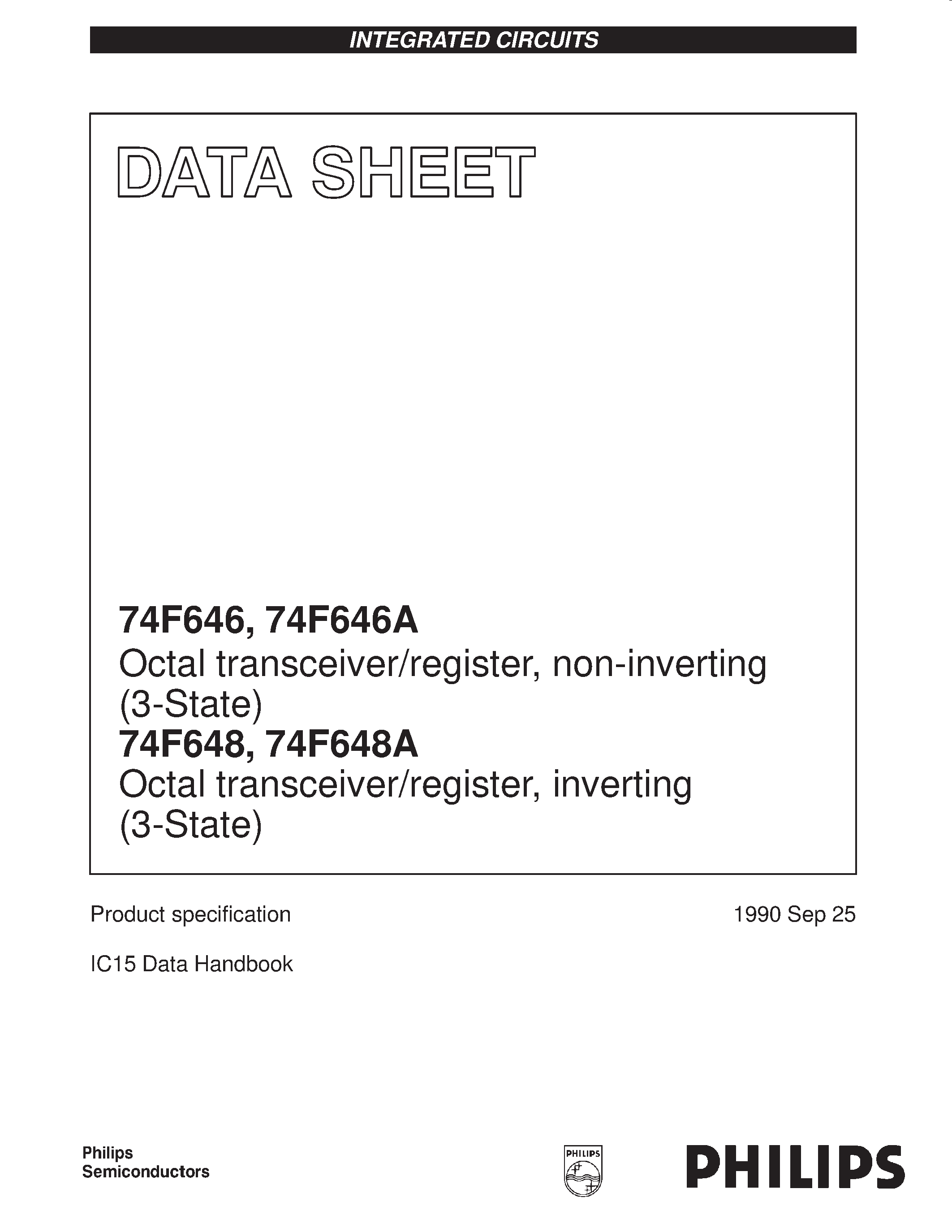 Datasheet N74F646AD - Octal transceiver/register / non-inverting 3-State page 1