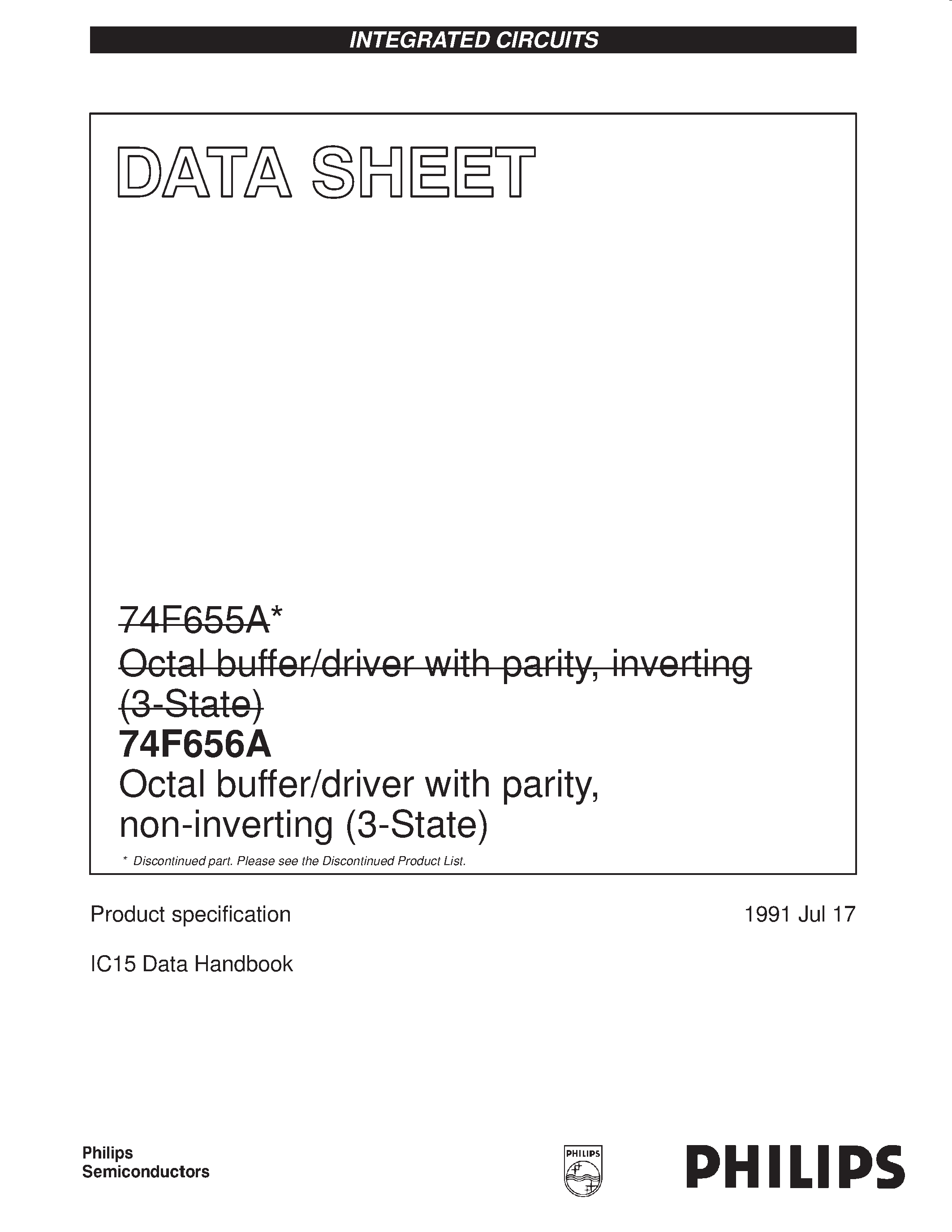 Datasheet N74F656AN - Octal buffer/driver with parity / non-inverting 3-State page 1