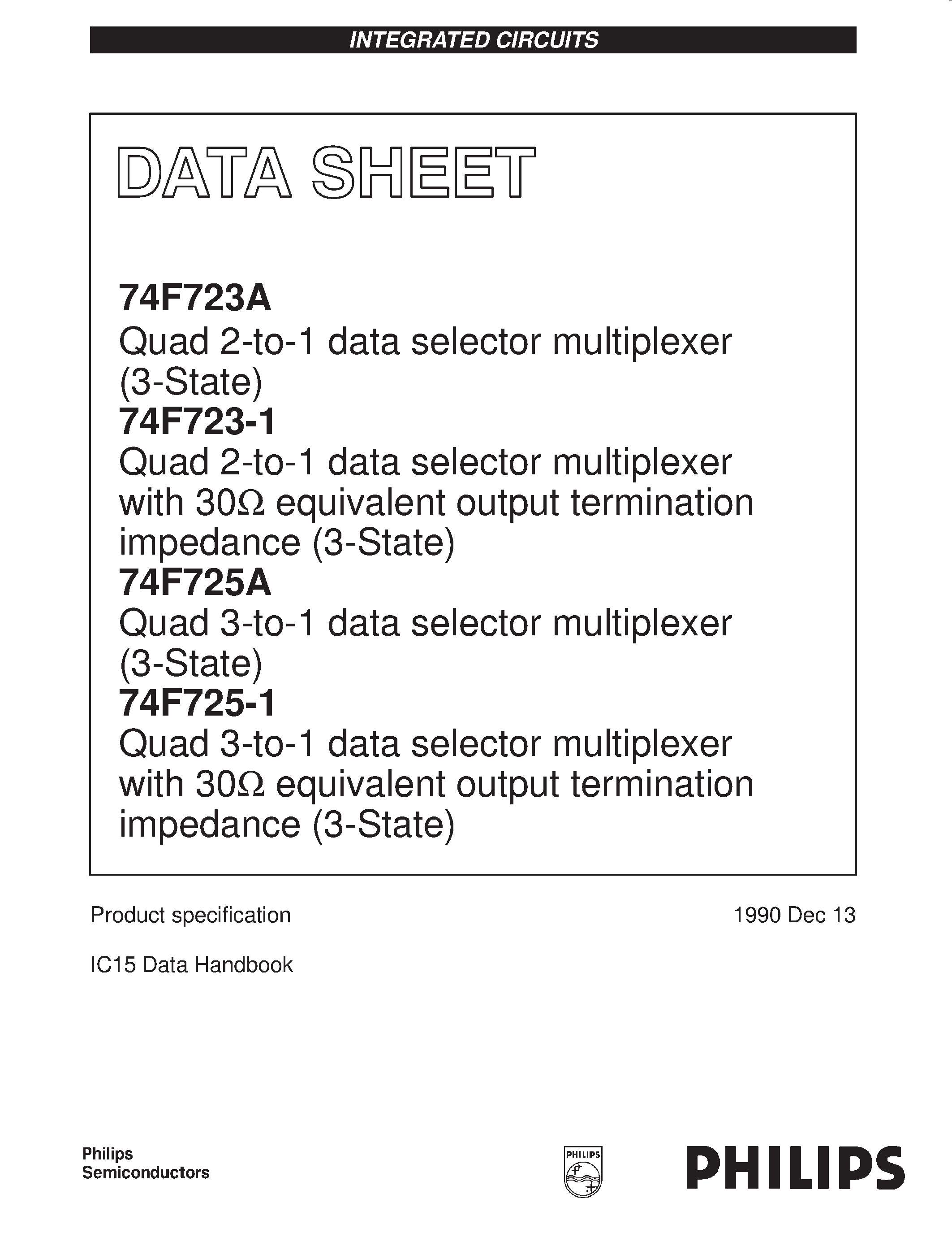 Datasheet N74F725AN - Quad 2-to-1 data selector multiplexer 3-State page 1