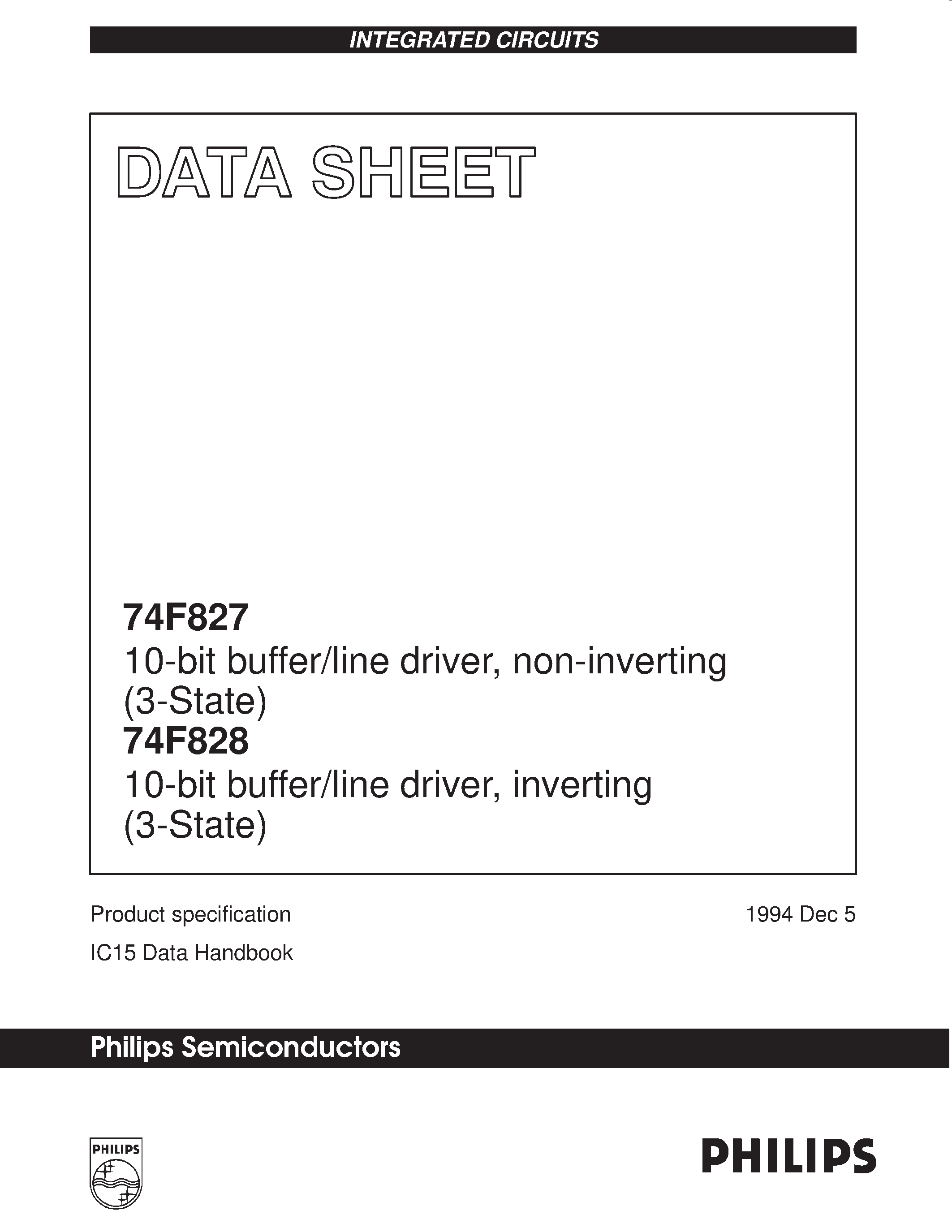 Datasheet N74F827DB - 10-bit buffer/line driver / non-inverting 3-State page 1