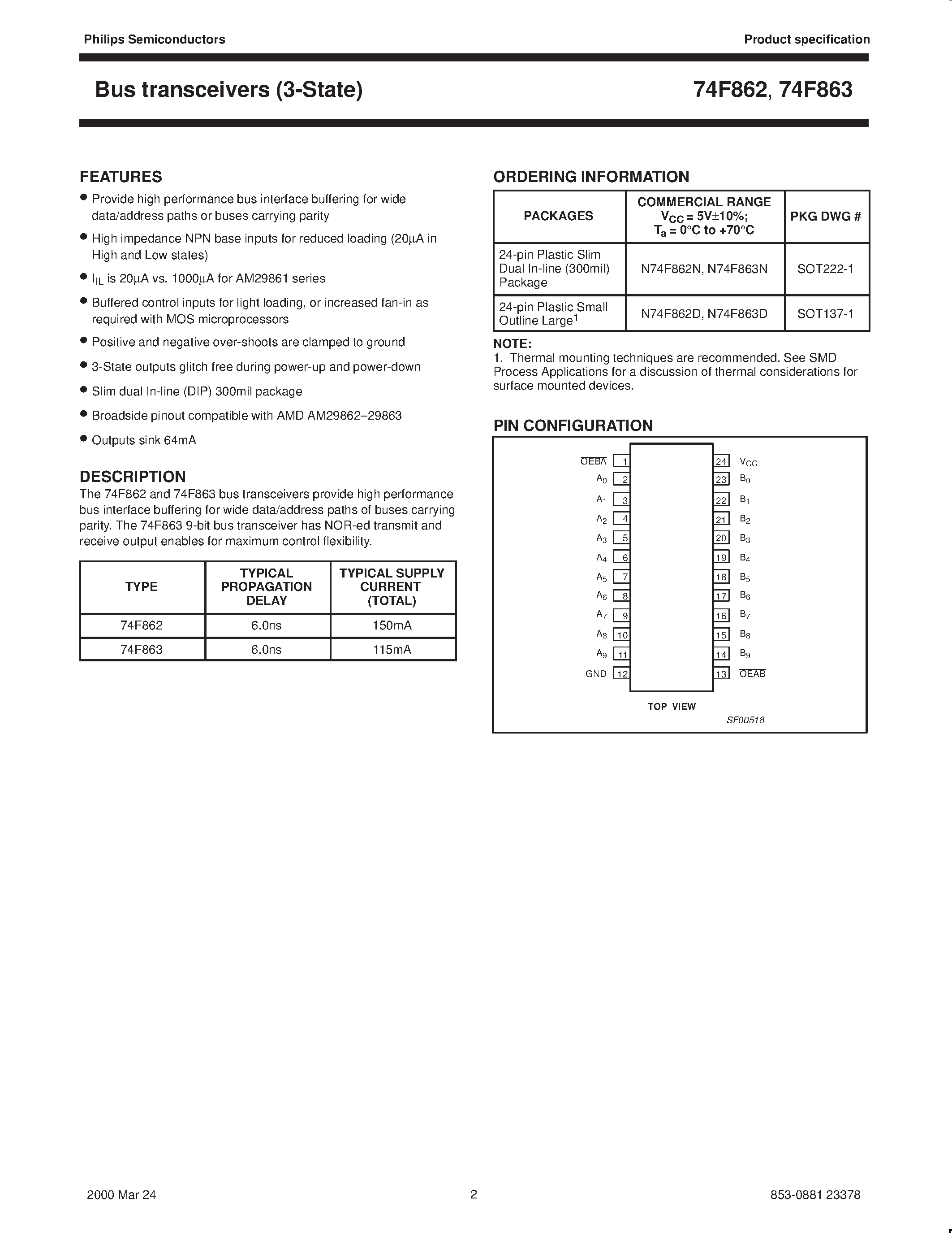 Datasheet N74F863D - Bus transceivers 3-State page 2