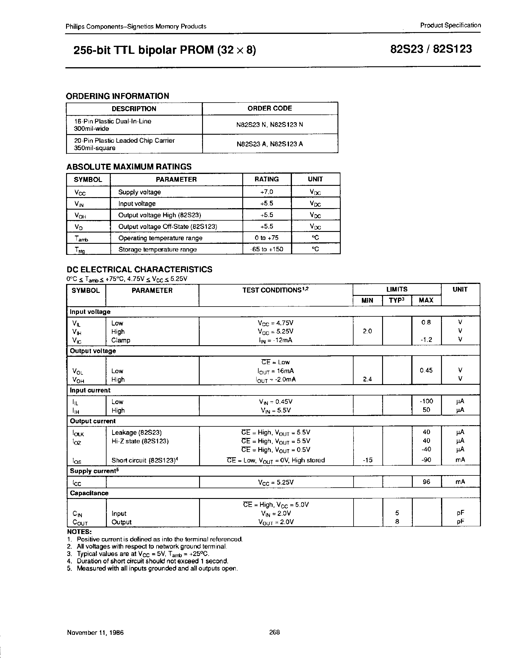 Datasheet N82S23N page 2 Datasheet N82S23N - 256-bit TTL bipolar PROM 32 x 8 page 2