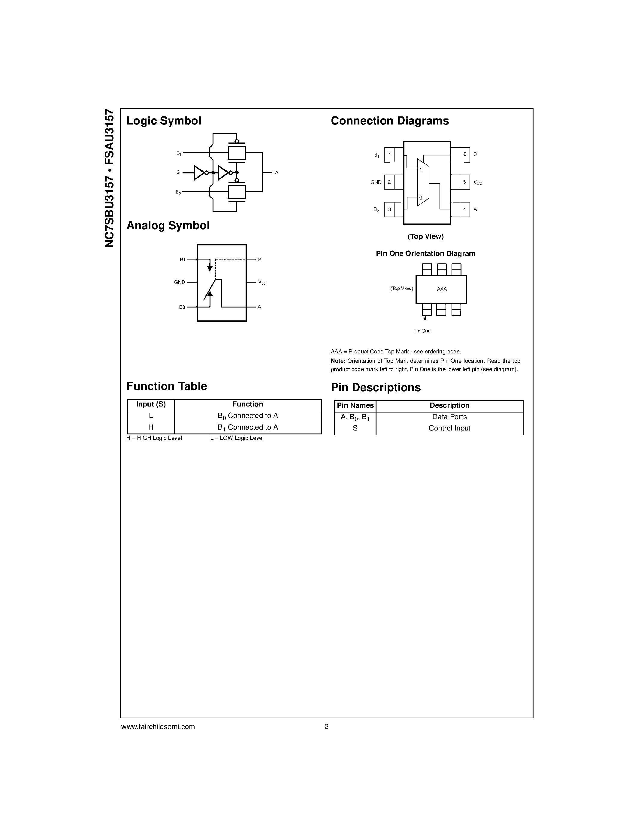 Datasheet NC7SBU3157P6X page 2 Datasheet NC7SBU3157P6X - TinyLogic. Low Voltage UHS SPDT Analog Switch with .2V Undershoot Protection page 2