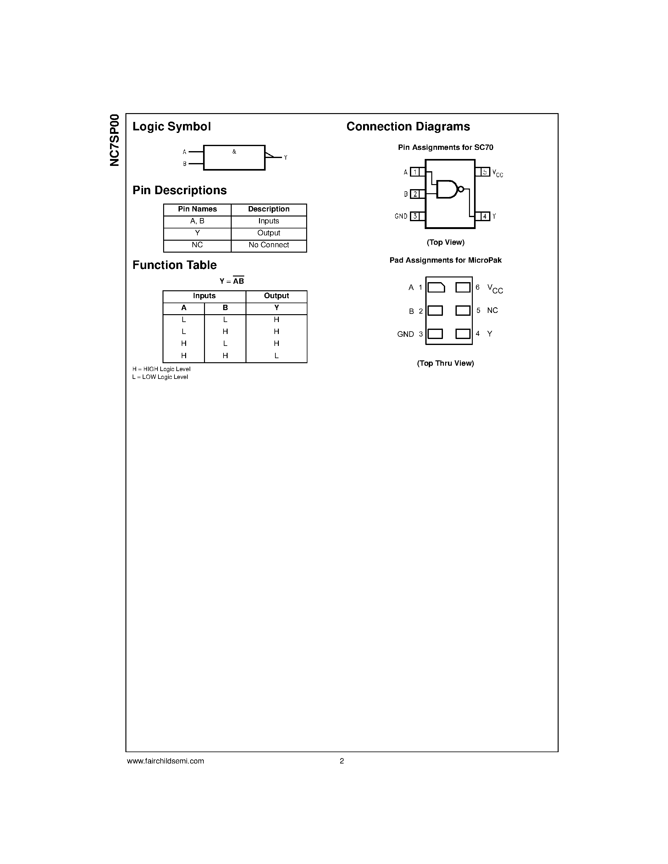 Datasheet NC7SP00P5X - TinyLogic ULP 2-Input NAND Gate page 2