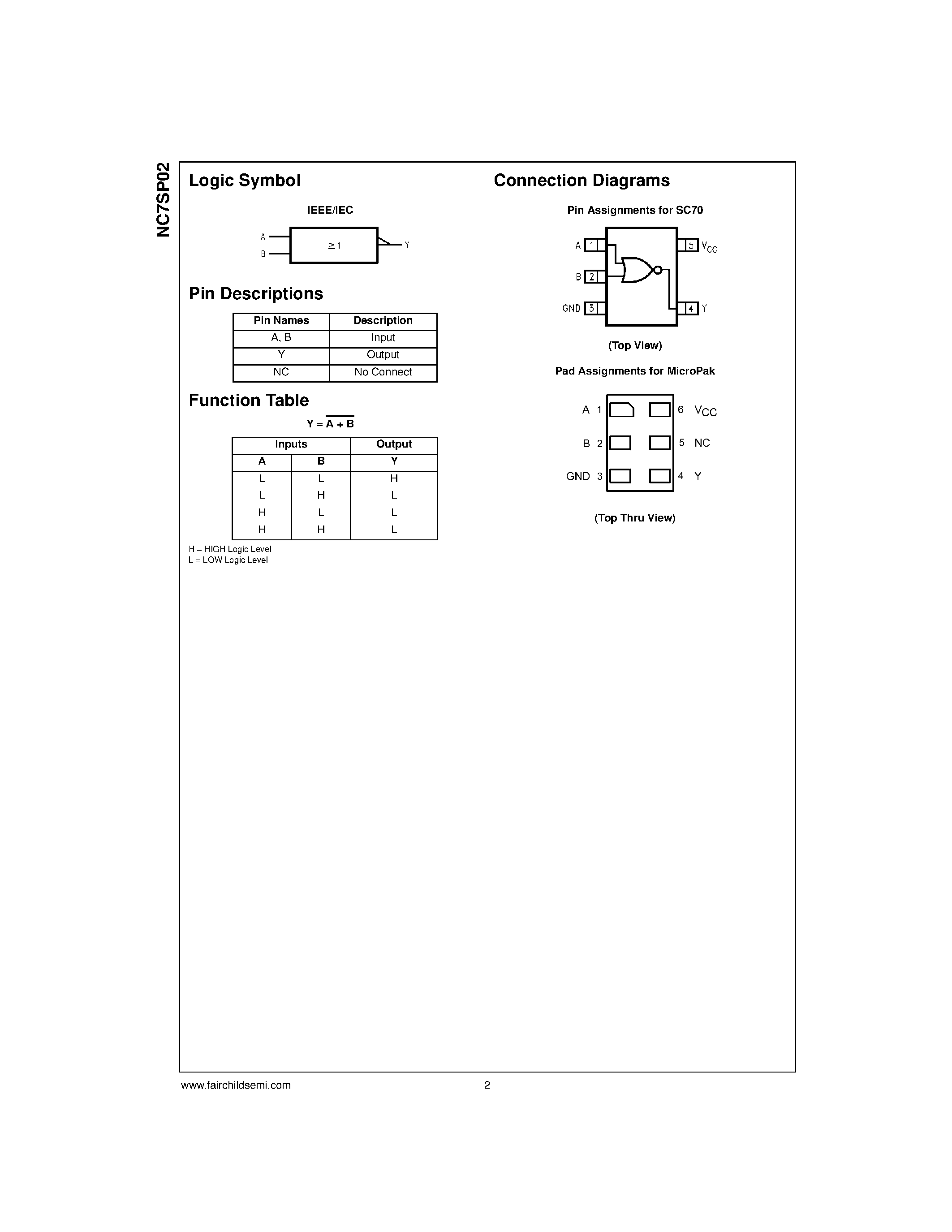 Datasheet NC7SP02L6X - TinyLogic ULP 2-Input NOR Gate page 2