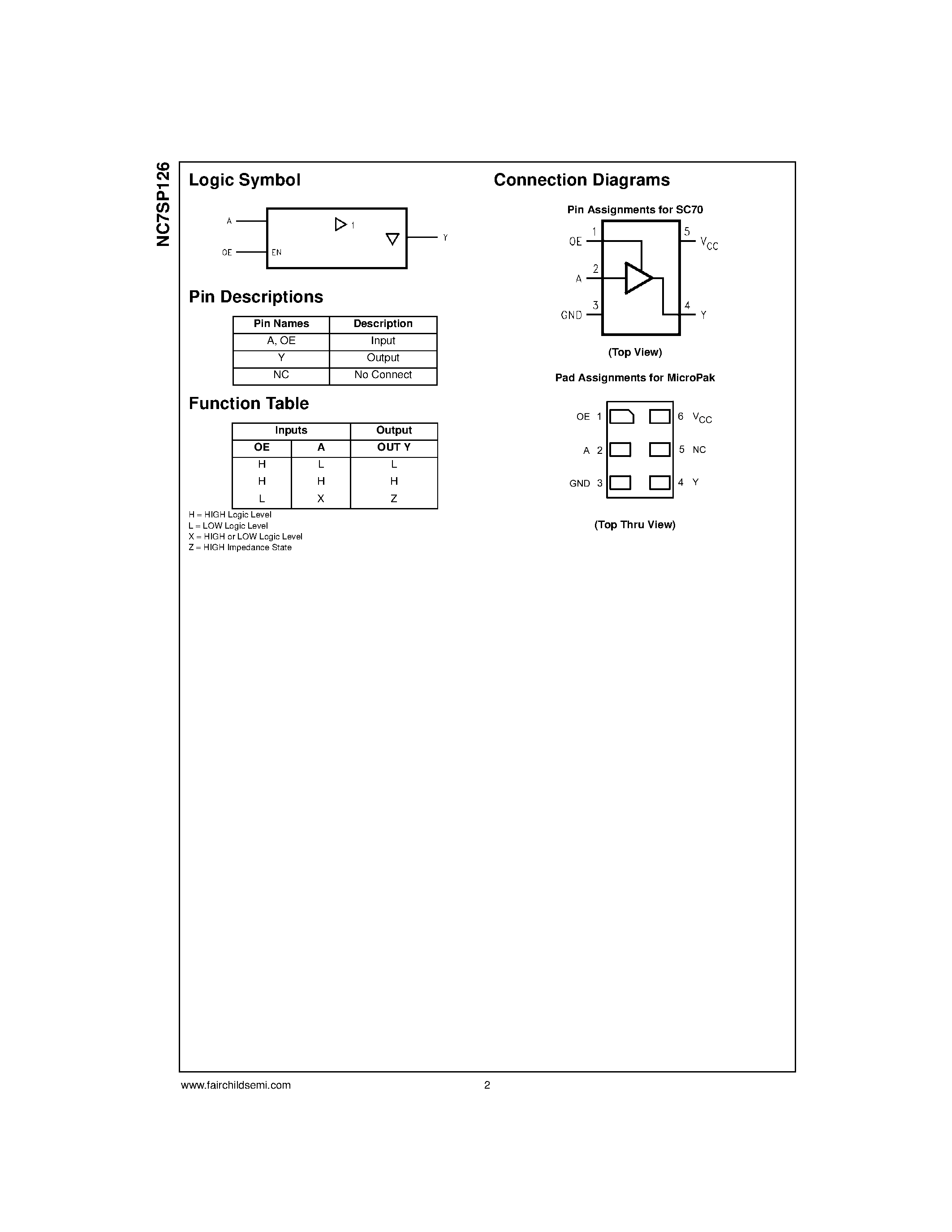 Datasheet NC7SP126L6X - TinyLogic ULP Buffer with 3-STATE Output page 2