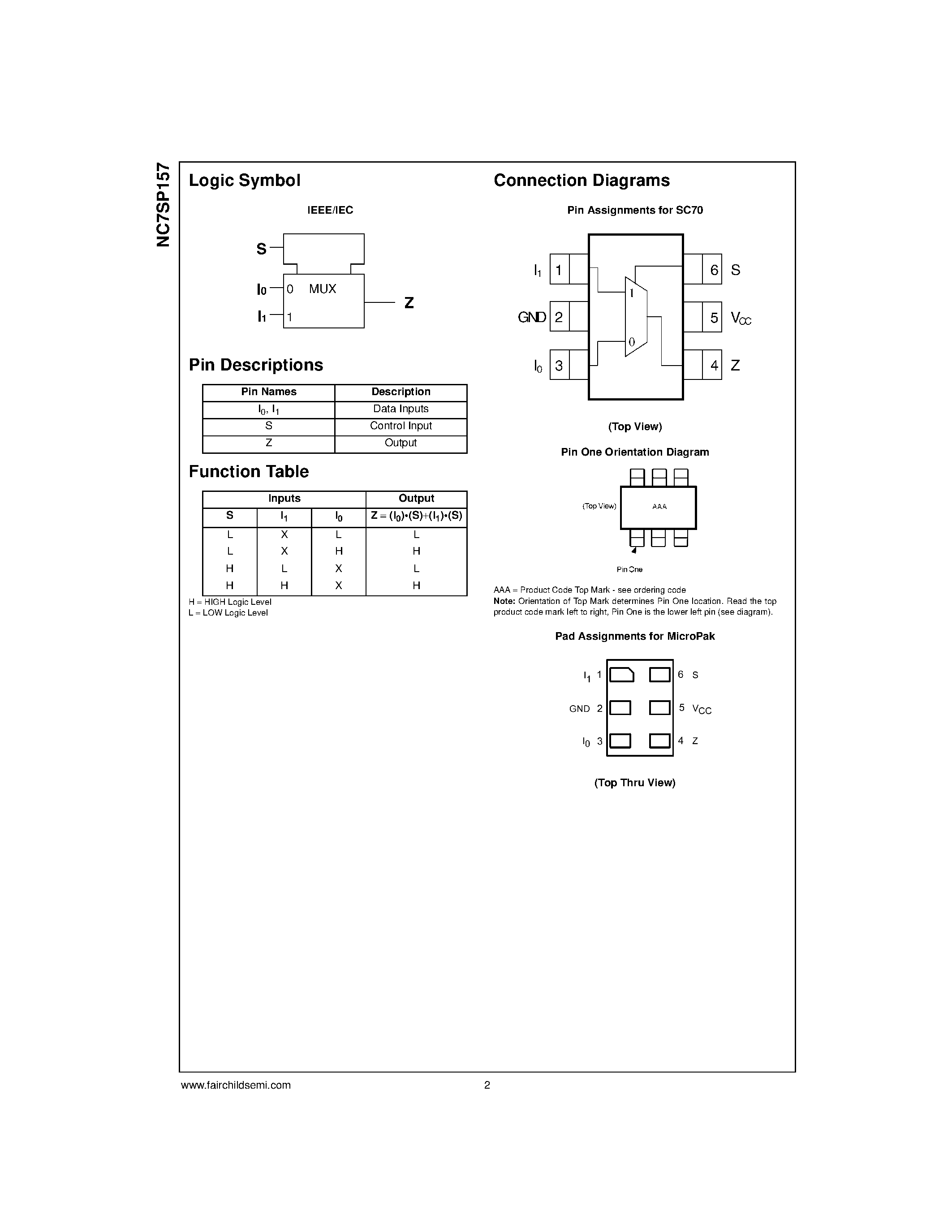 Datasheet NC7SP157P6X - TinyLogic ULP 2-Input Non-Inverting Multiplexer page 2
