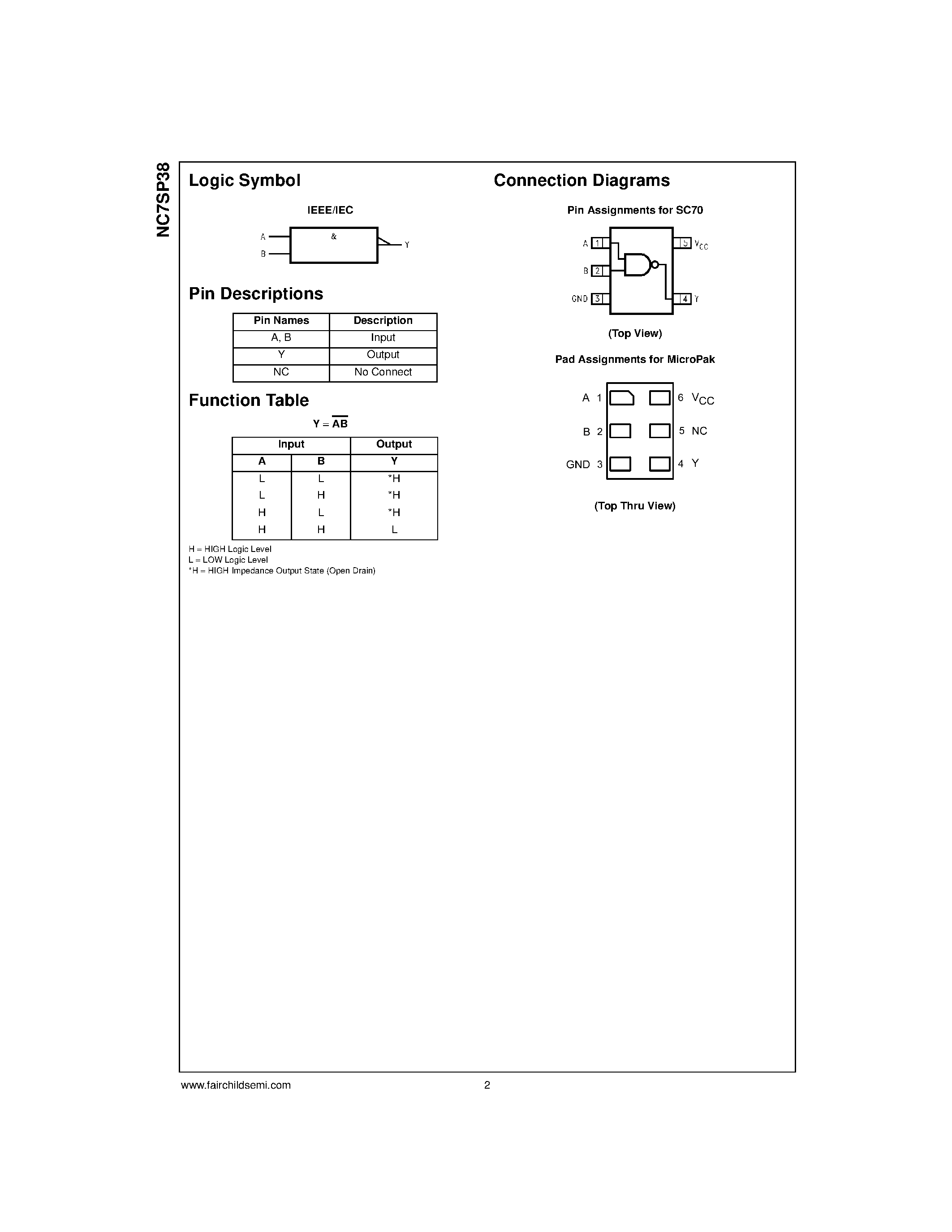 Datasheet NC7SP38L6X - TinyLogic ULP 2-Input NAND Gate (Open Drain Output) page 2
