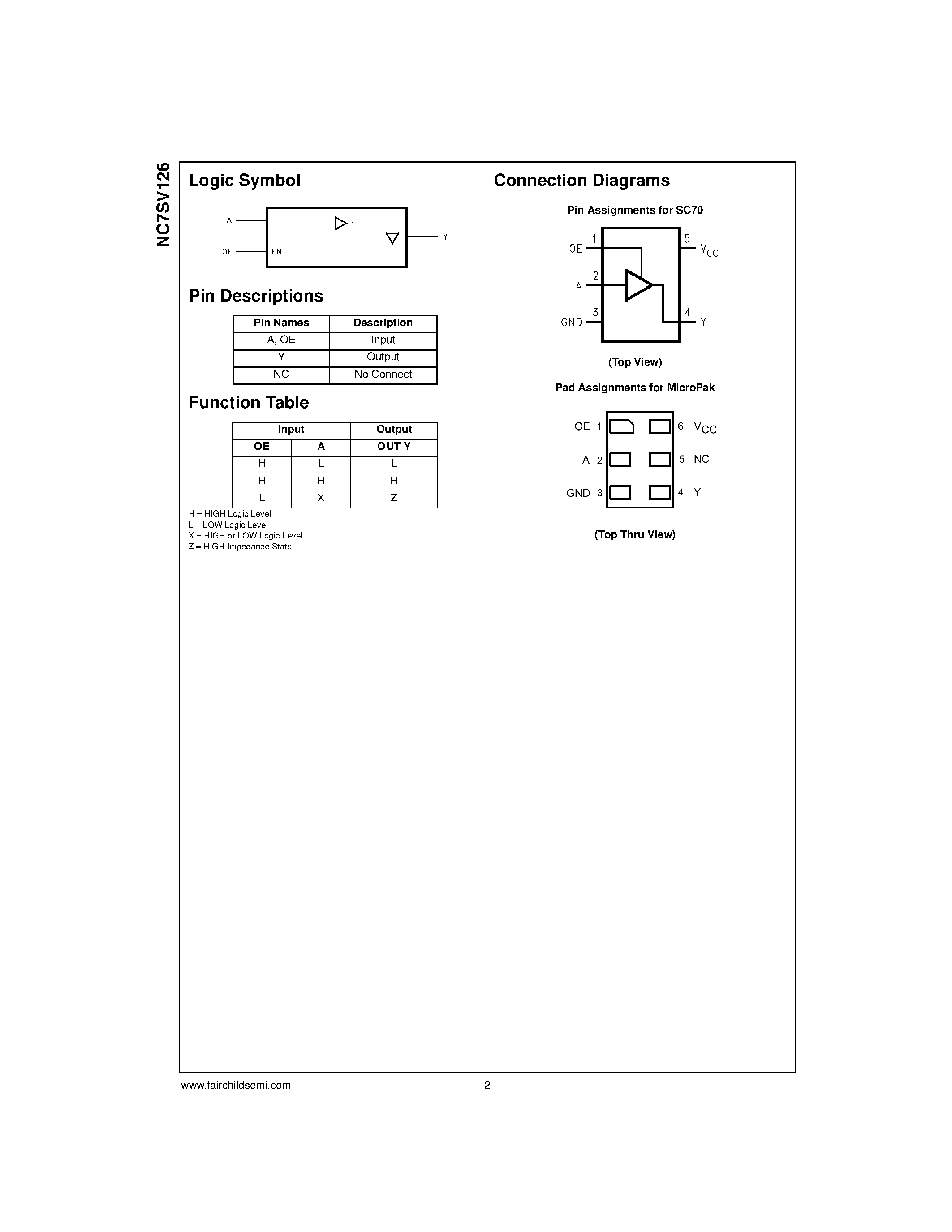 Datasheet NC7SV126P5X - TinyLogic ULP-A Buffer with 3-STATE Output page 2