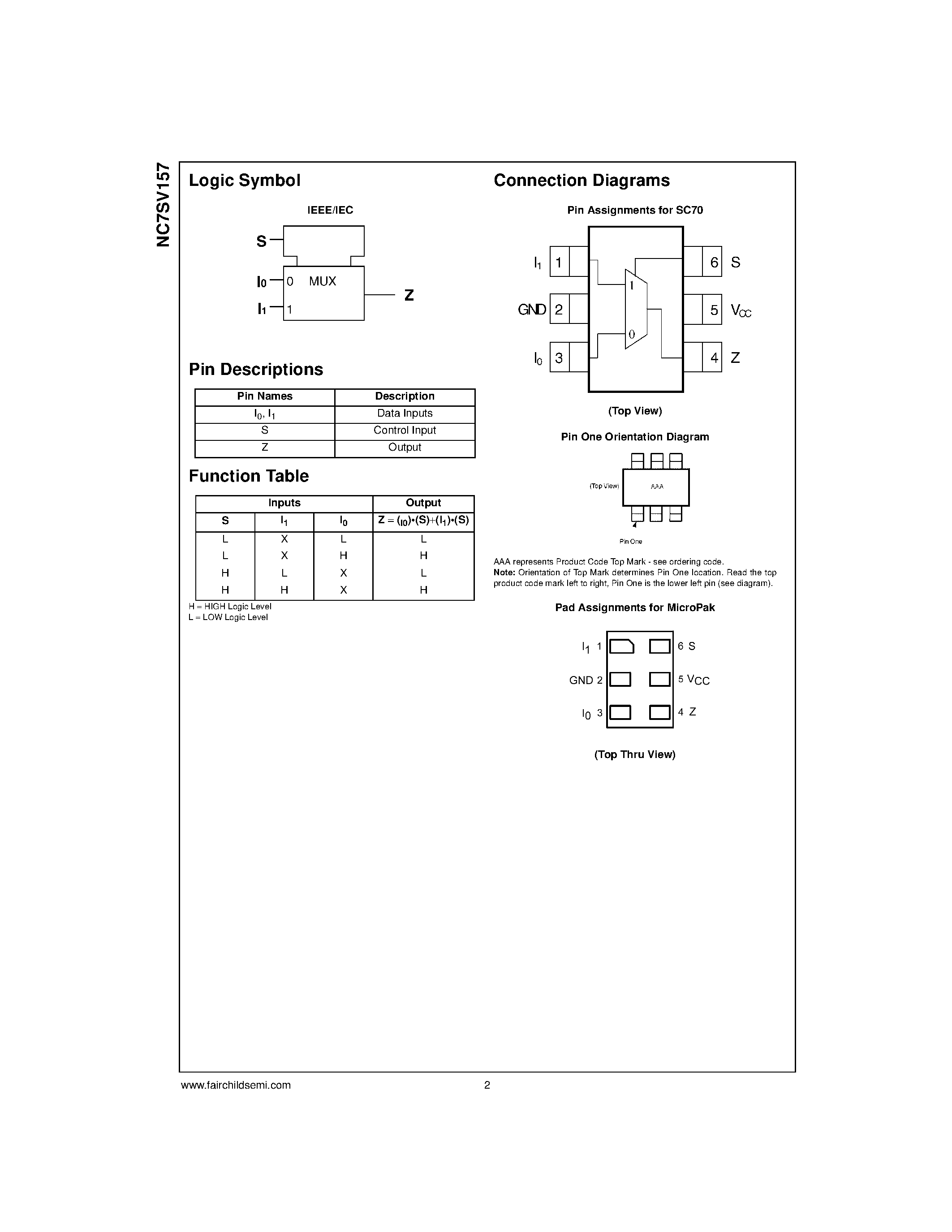Datasheet NC7SV157L6X - TinyLogic ULP-A 2-Input Non-Inverting Multiplexer page 2