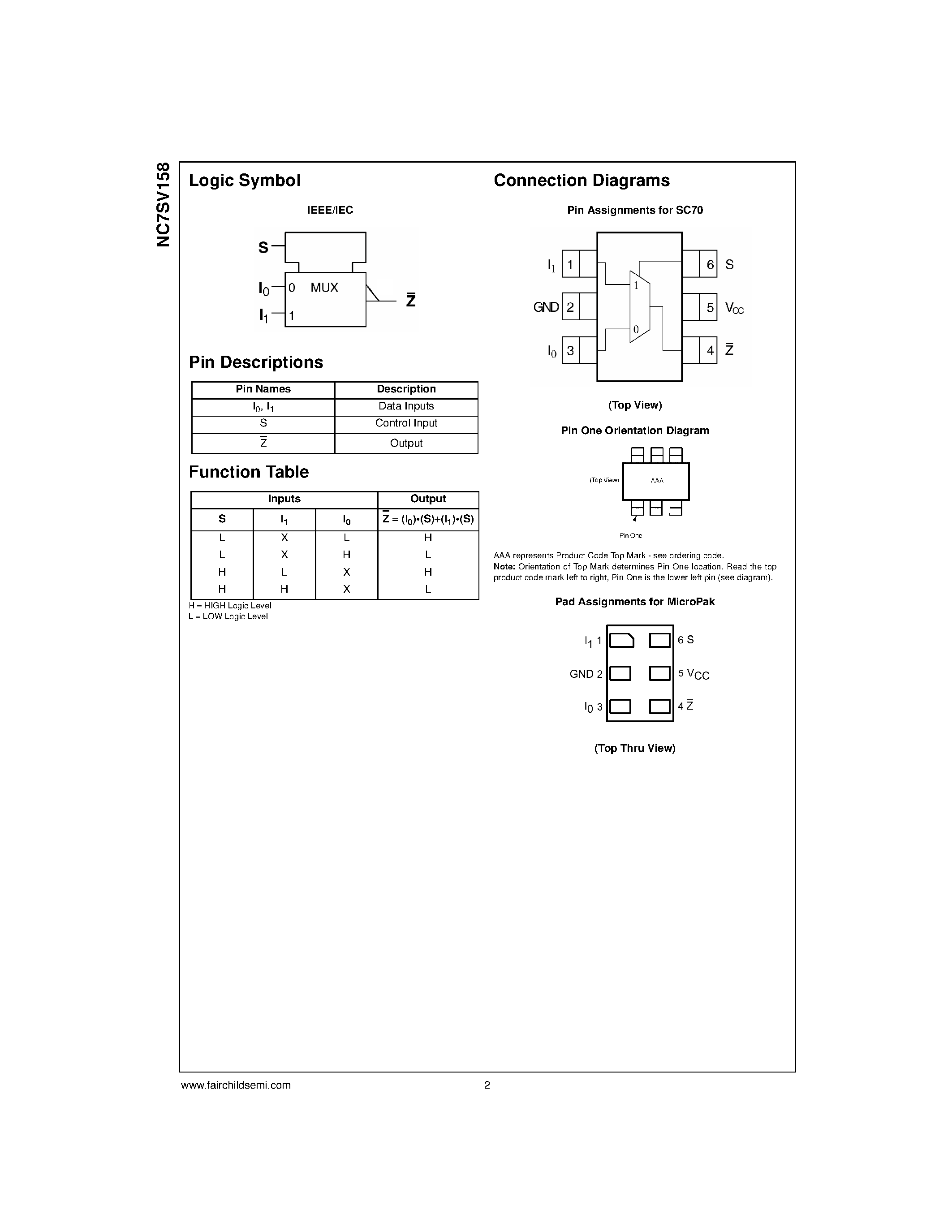 Datasheet NC7SV158P6X - TinyLogic ULP-A 2-Input Inverting Multiplexer page 2