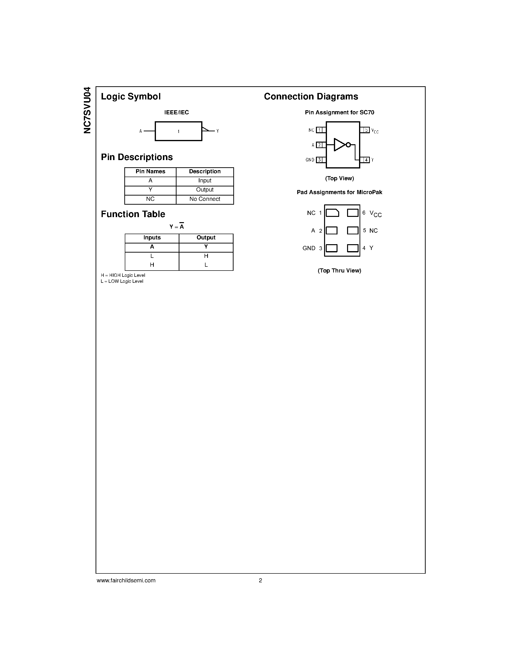Datasheet NC7SVU04P5X - TinyLogic ULP-A Unbuffered Inverter page 2