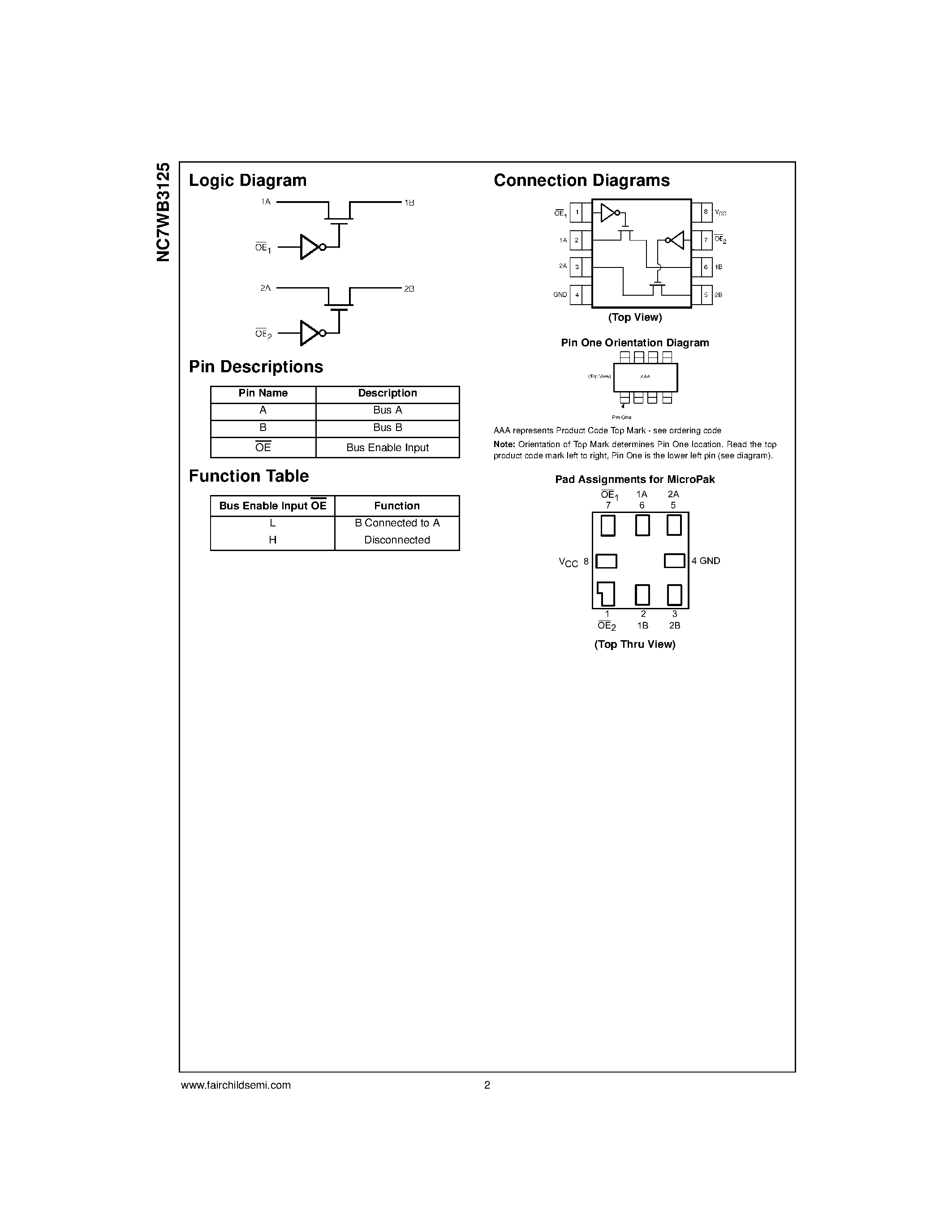 Datasheet NC7WB3125L8X(Preliminary) - TinyLogic UHS 2-Bit Low Power Bus Switch page 2