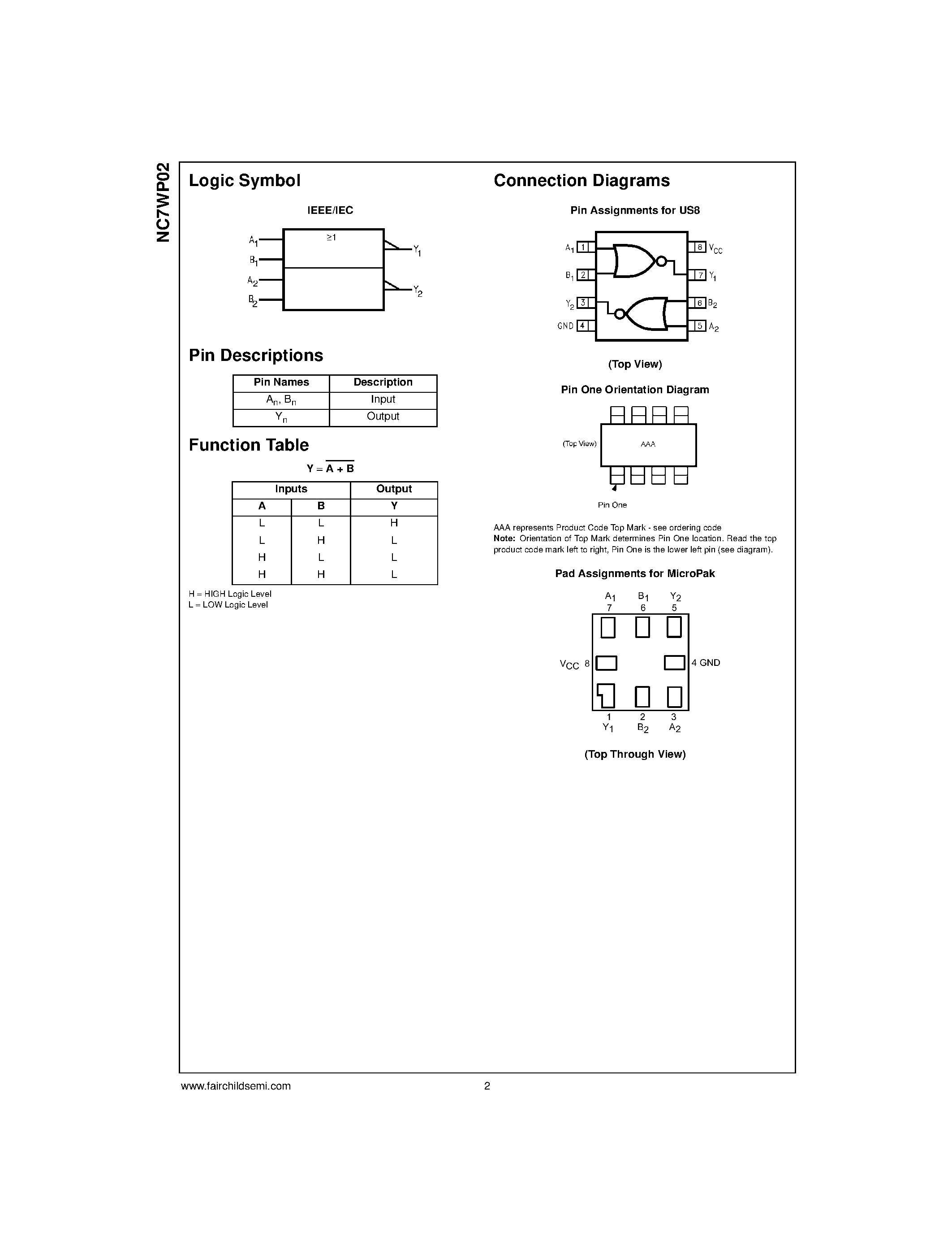 Datasheet NC7WP02 - TinyLogic ULP Dual 2-Input NOR Gate page 2
