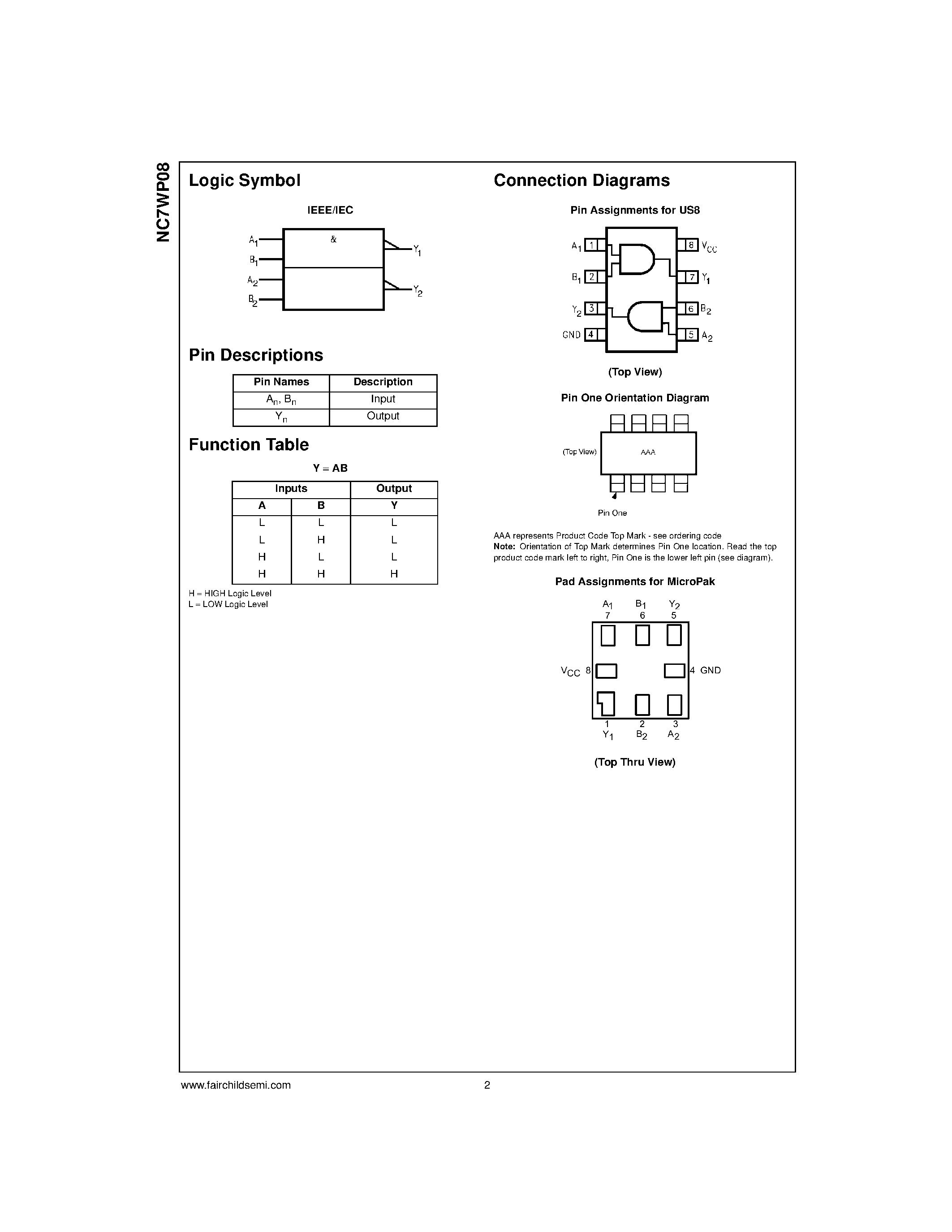 Datasheet NC7WP08K8X - TinyLogic ULP Dual 2-Input AND Gate page 2