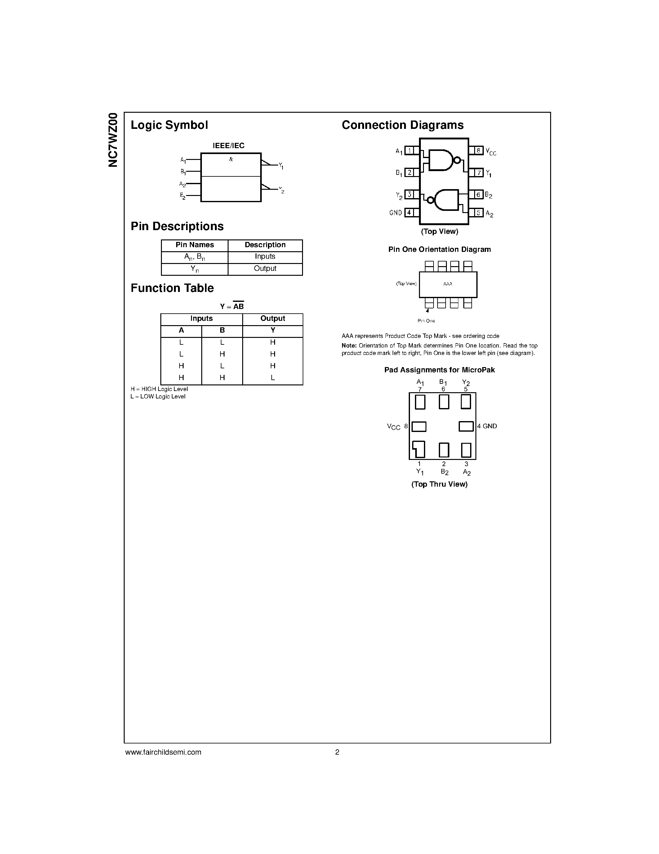 Datasheet NC7WZ00K8X - TinyLogic UHS Dual 2-Input NAND Gate page 2