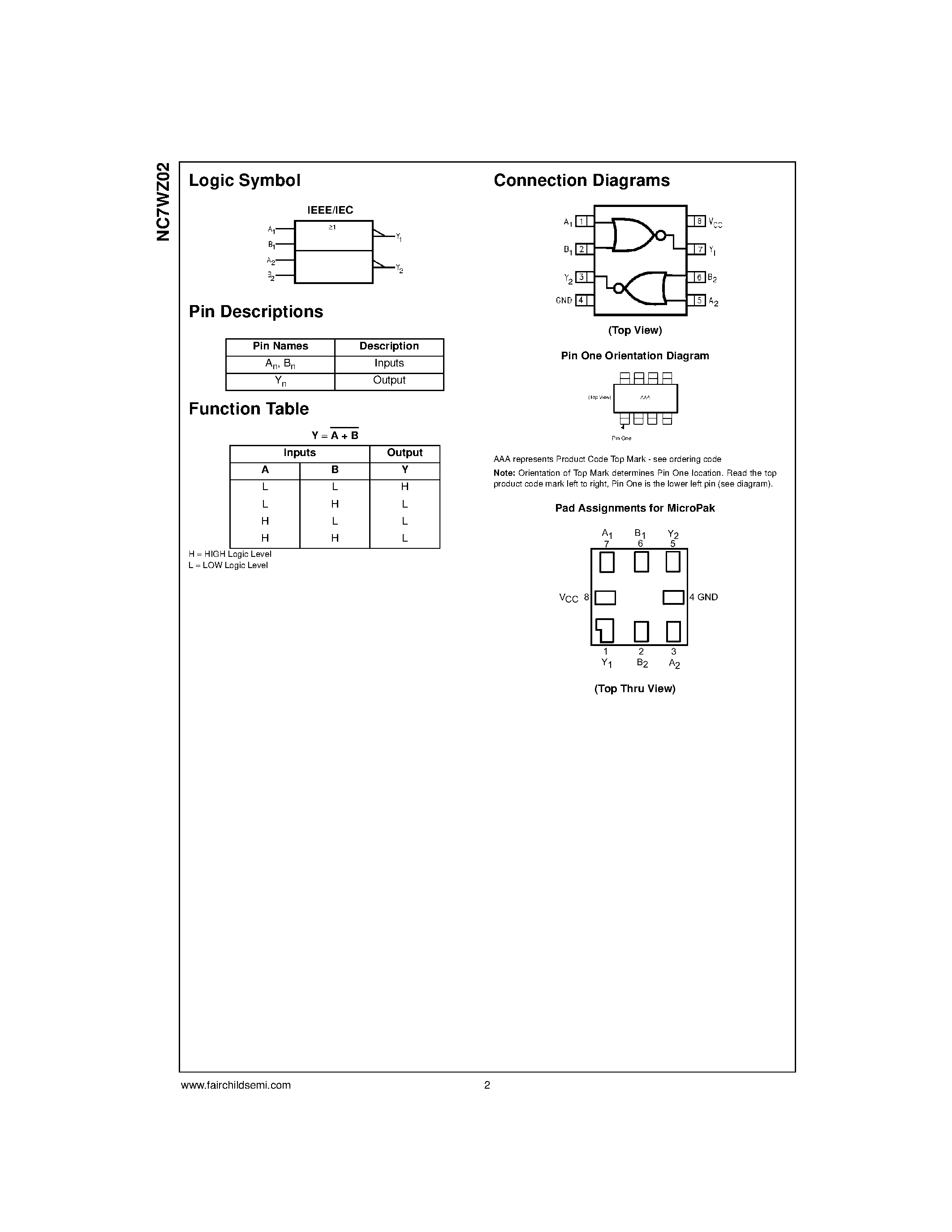 Datasheet NC7WZ02 - TinyLogic UHS Dual 2-Input NOR Gate page 2