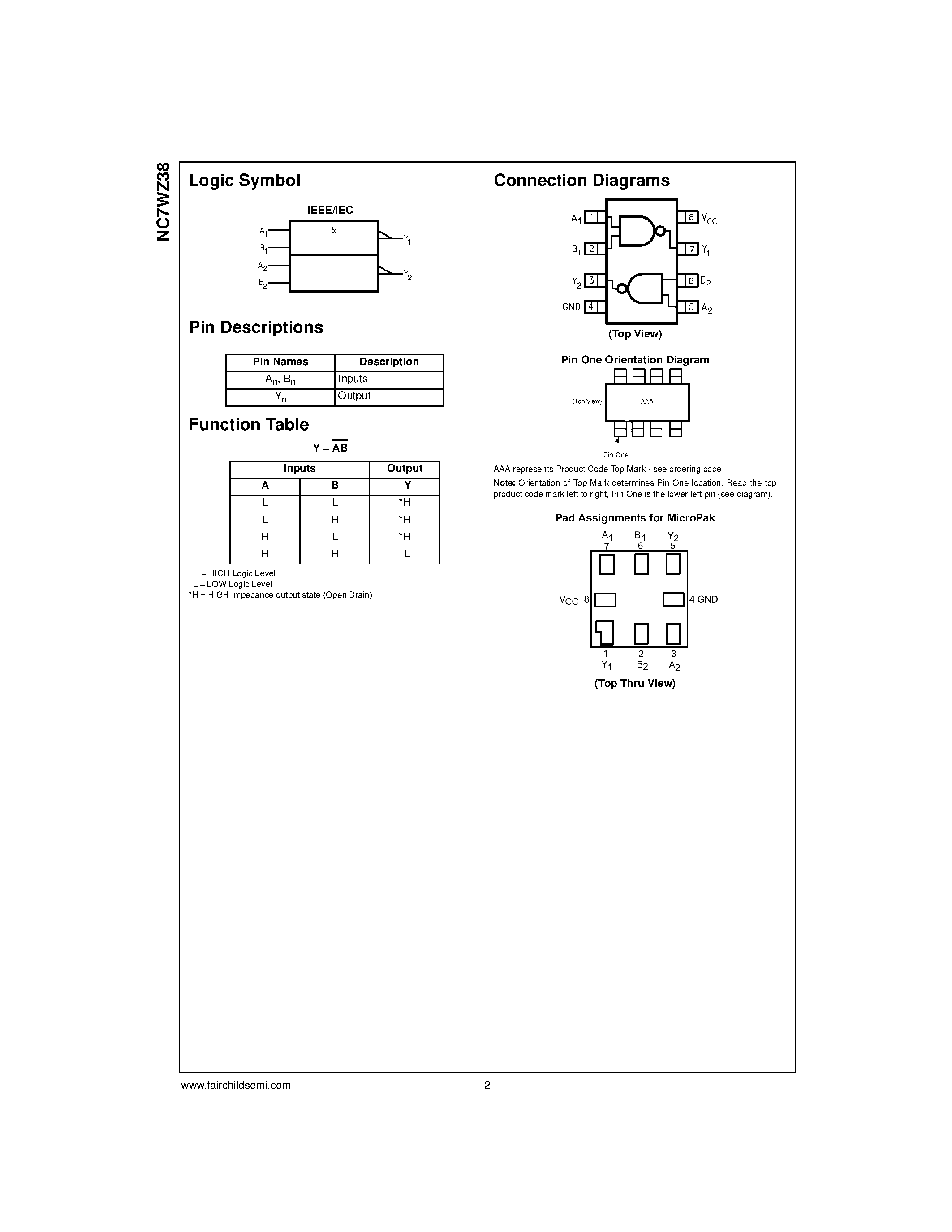 Datasheet NC7WZ38K8X - TinyLogic UHS Dual 2-Input NAND Gate page 2