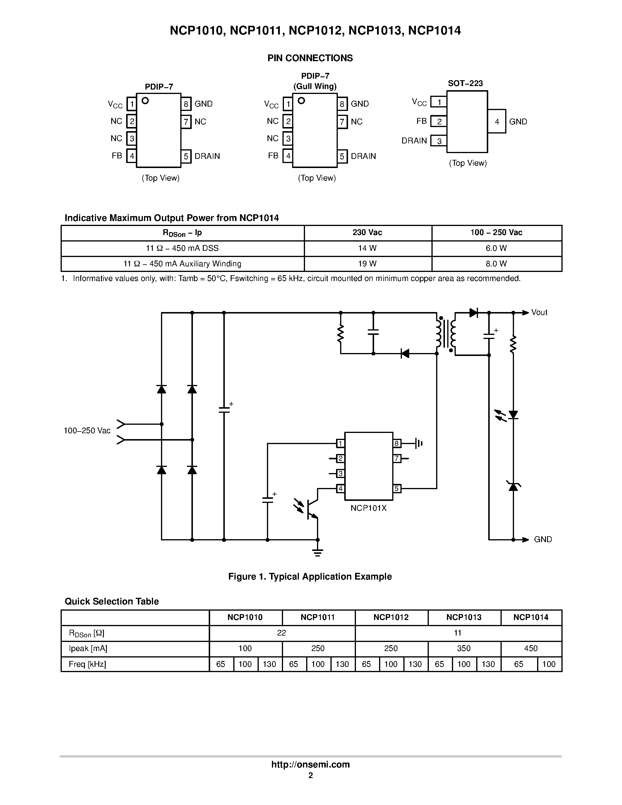 Datasheet NCP1010ST100T3 - Self-Supplied Monolithic Switcher for Low Standby- Power Offline SMPS page 2
