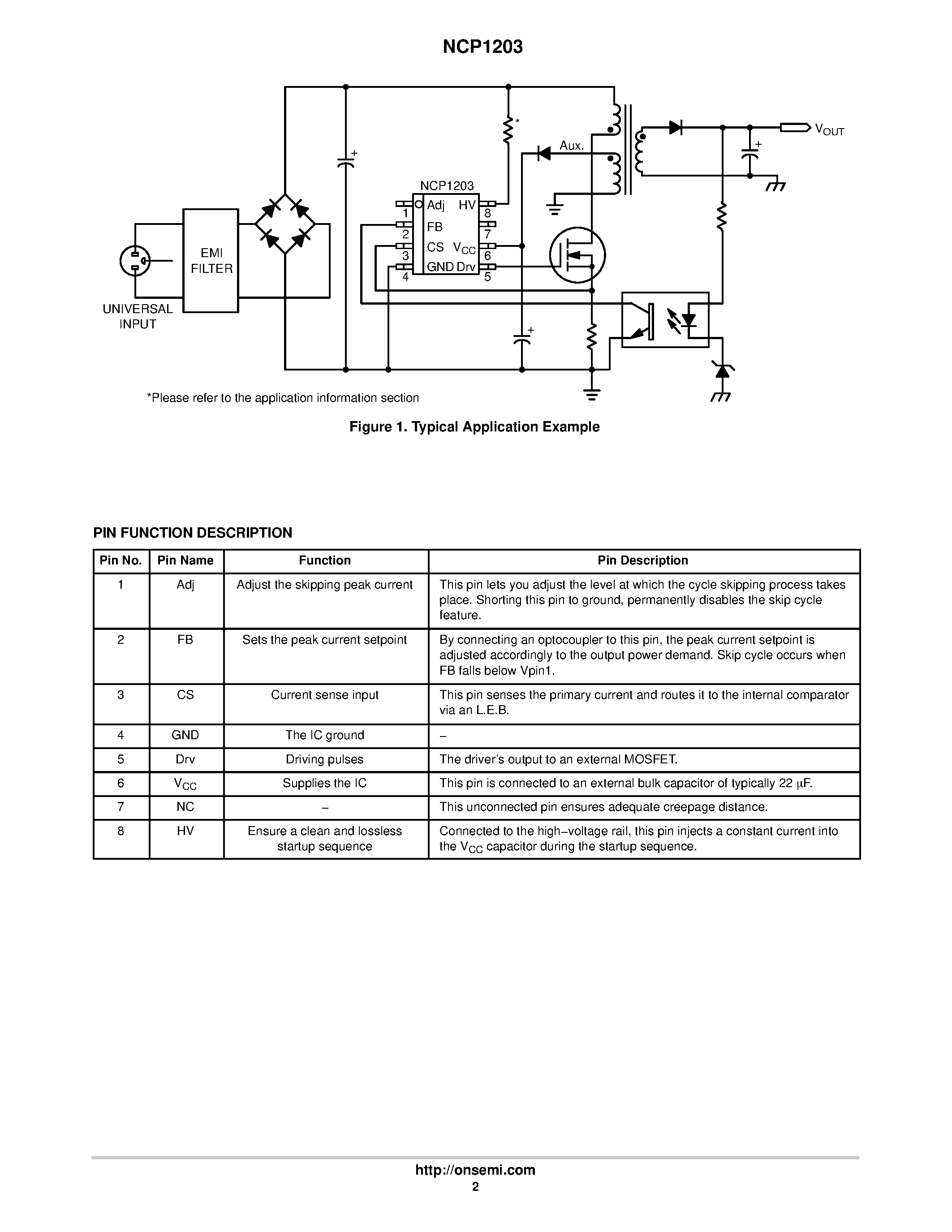 Даташит на микросхему NCP1203 страница 2 Даташит NCP1203 - PWM Current-Mode Controller for Universal Off-Line Supplies Featuring Standby and Short Circuit страница 2