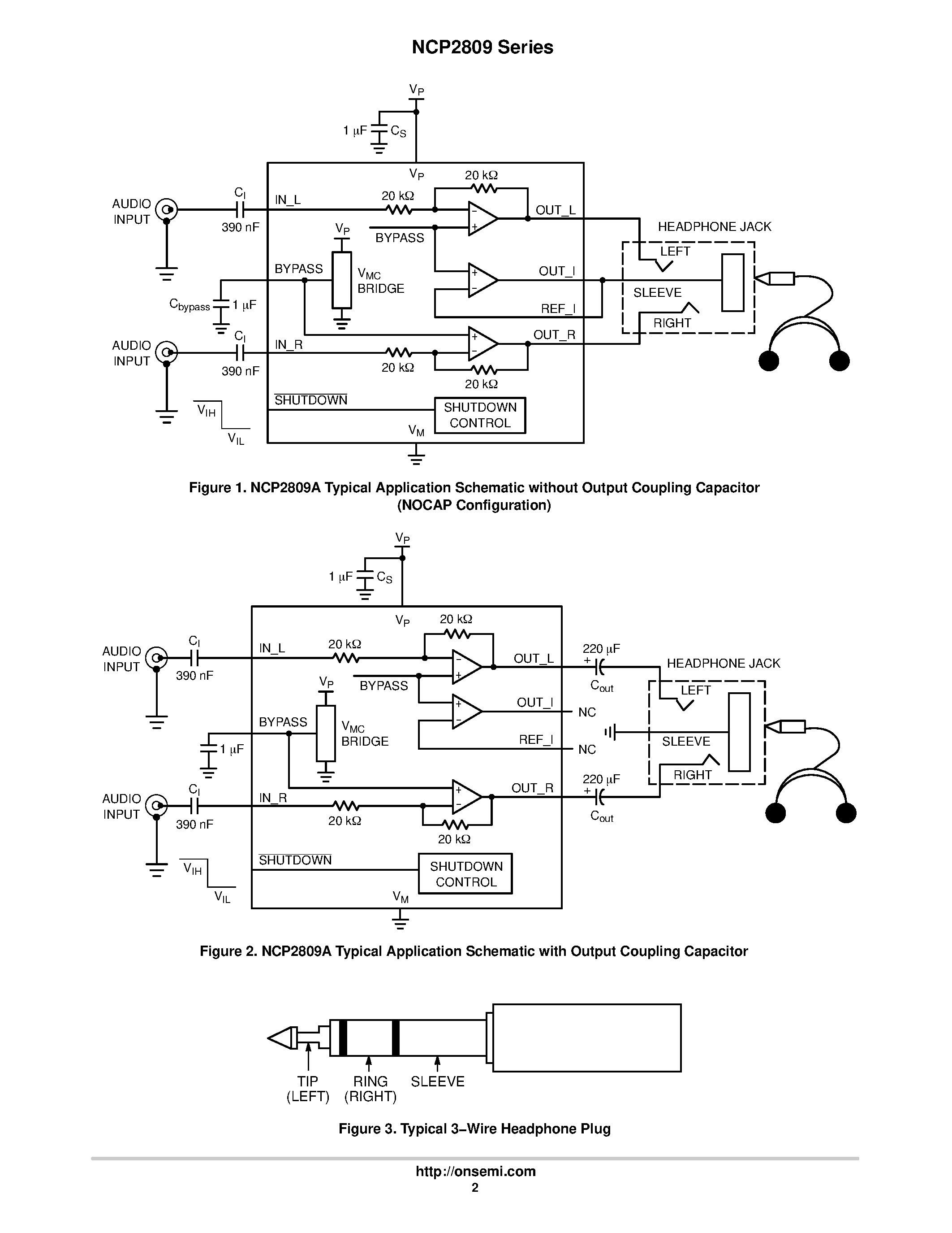 Даташит NCP2809 - NOCAP 135 mW Stereo Headphone Power Amplifier страница 2