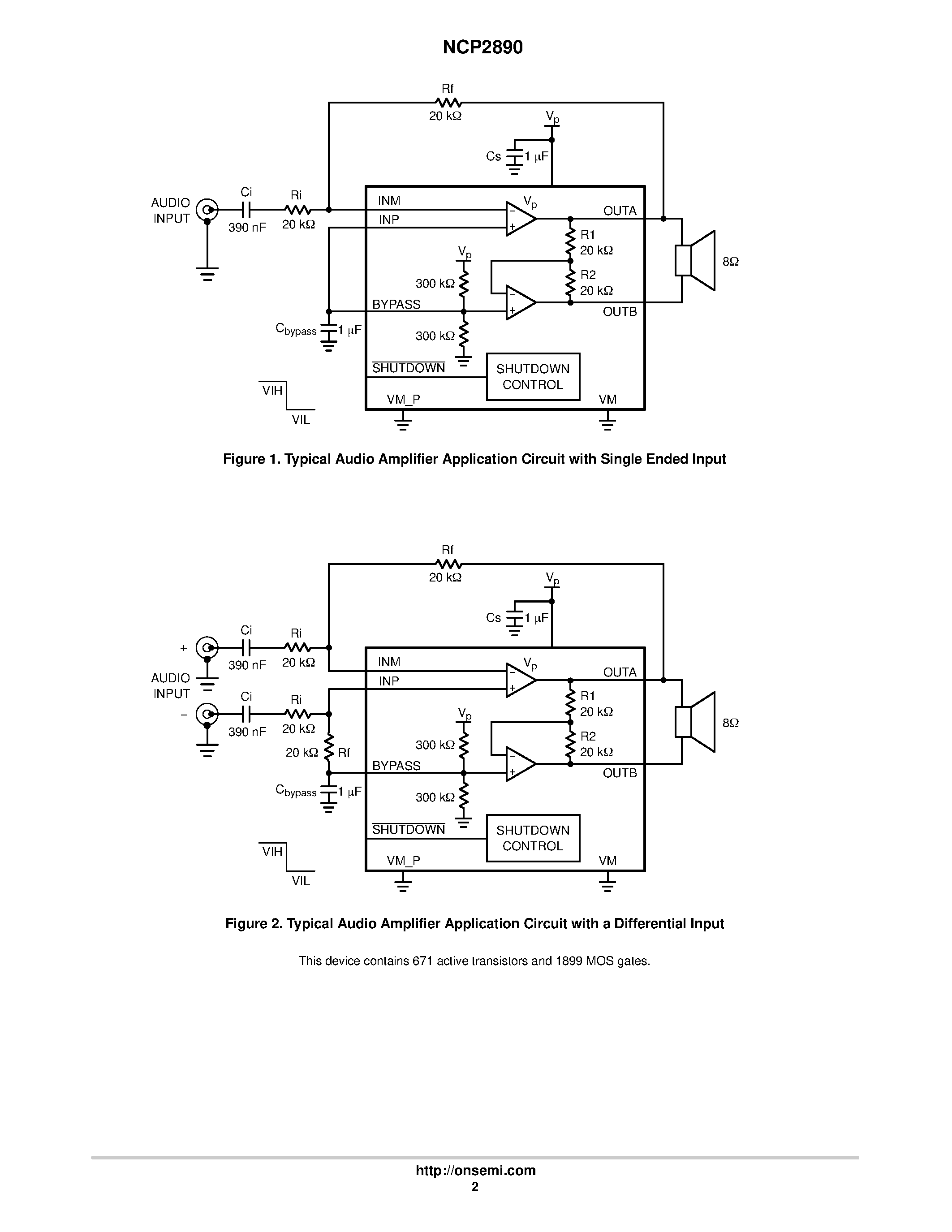 Datasheet NCP2890 - 1.0 Watt Audio Power Amplifier page 2