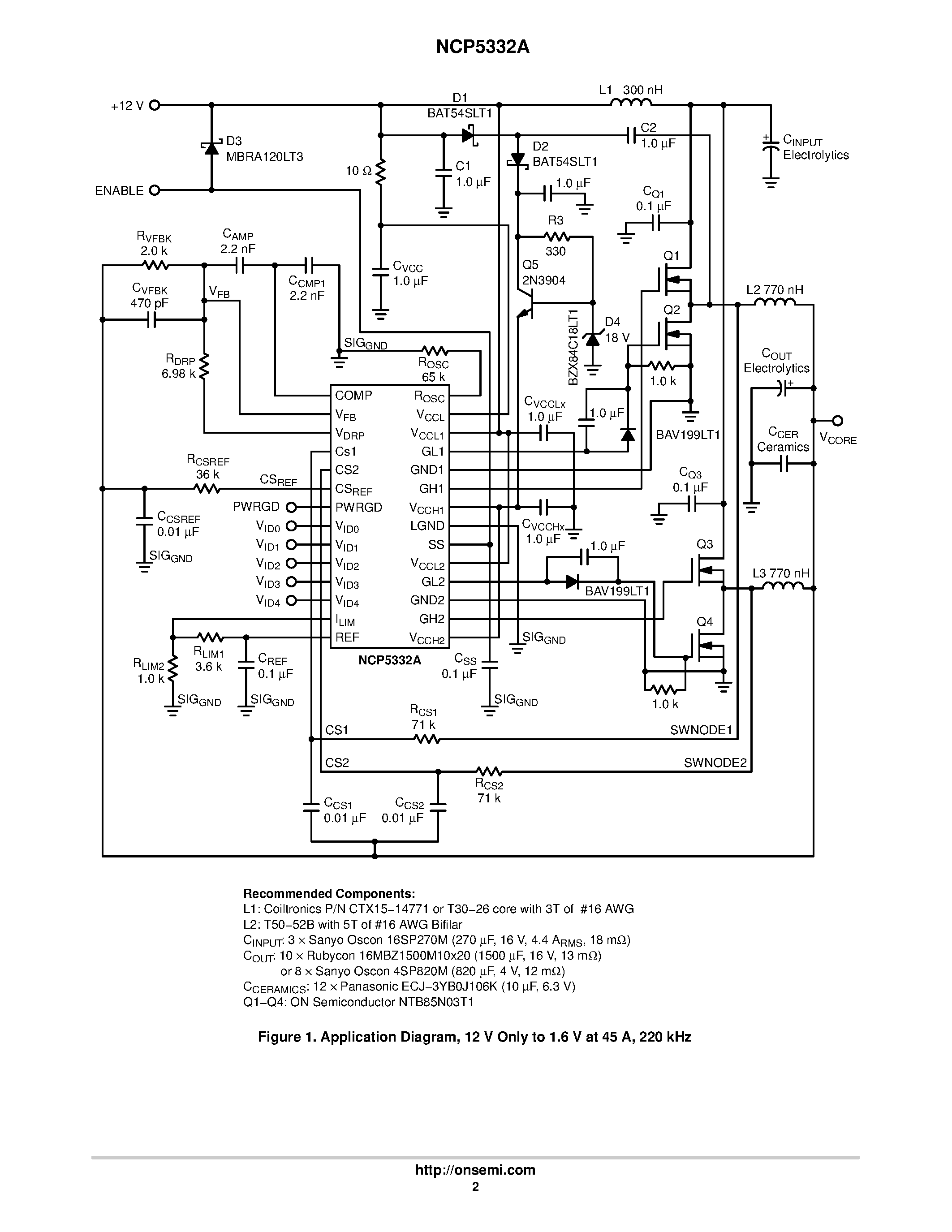 Datasheet NCP5332A - Two-Phase Buck Controller with Integrated Gate Drivers and 5-Bit DAC page 2