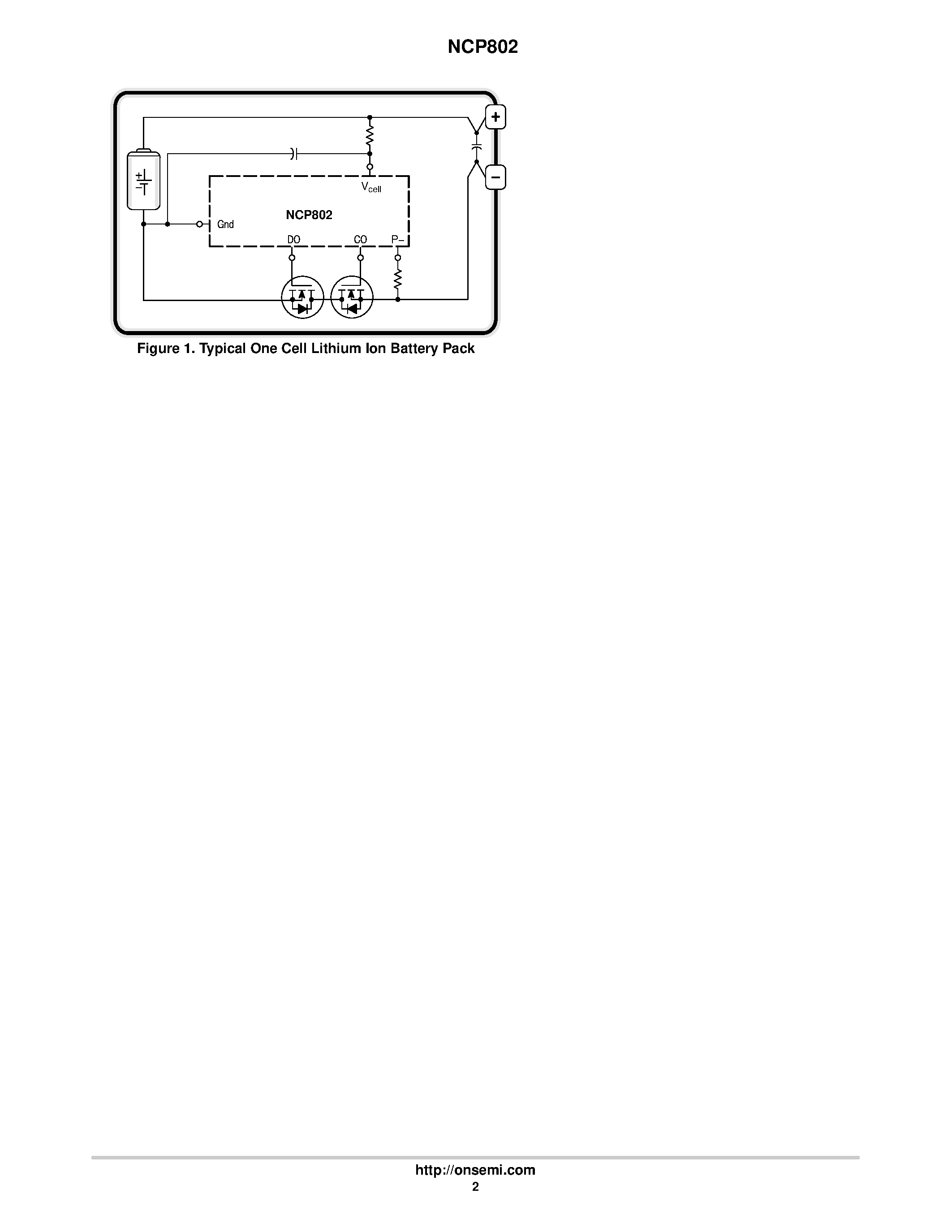 Datasheet NCP802 - Highly Integrated Lithium Battery Protection Circuit for One Cell Battery Packs page 2