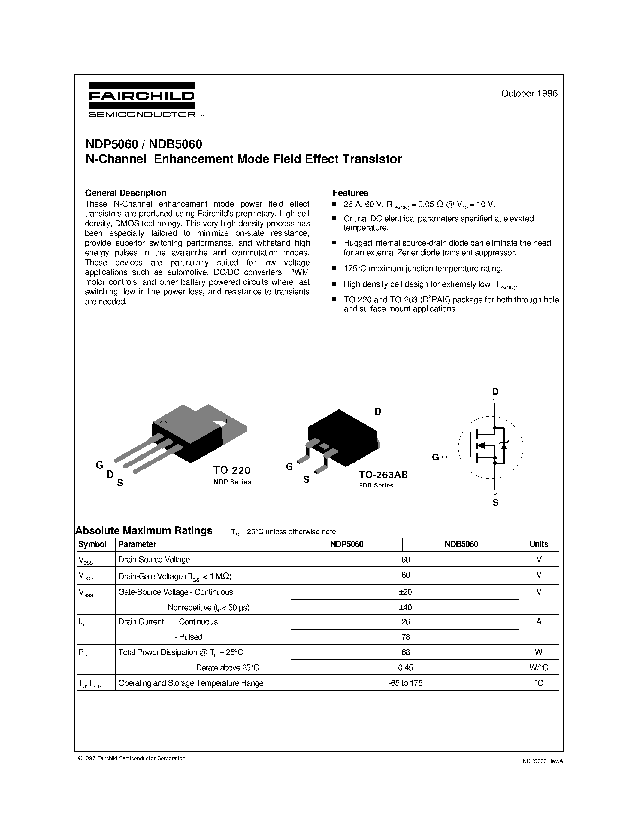 Datasheet NDB5060 page 1 Datasheet NDB5060 - N-Channel Enhancement Mode Field Effect Transistor page 1