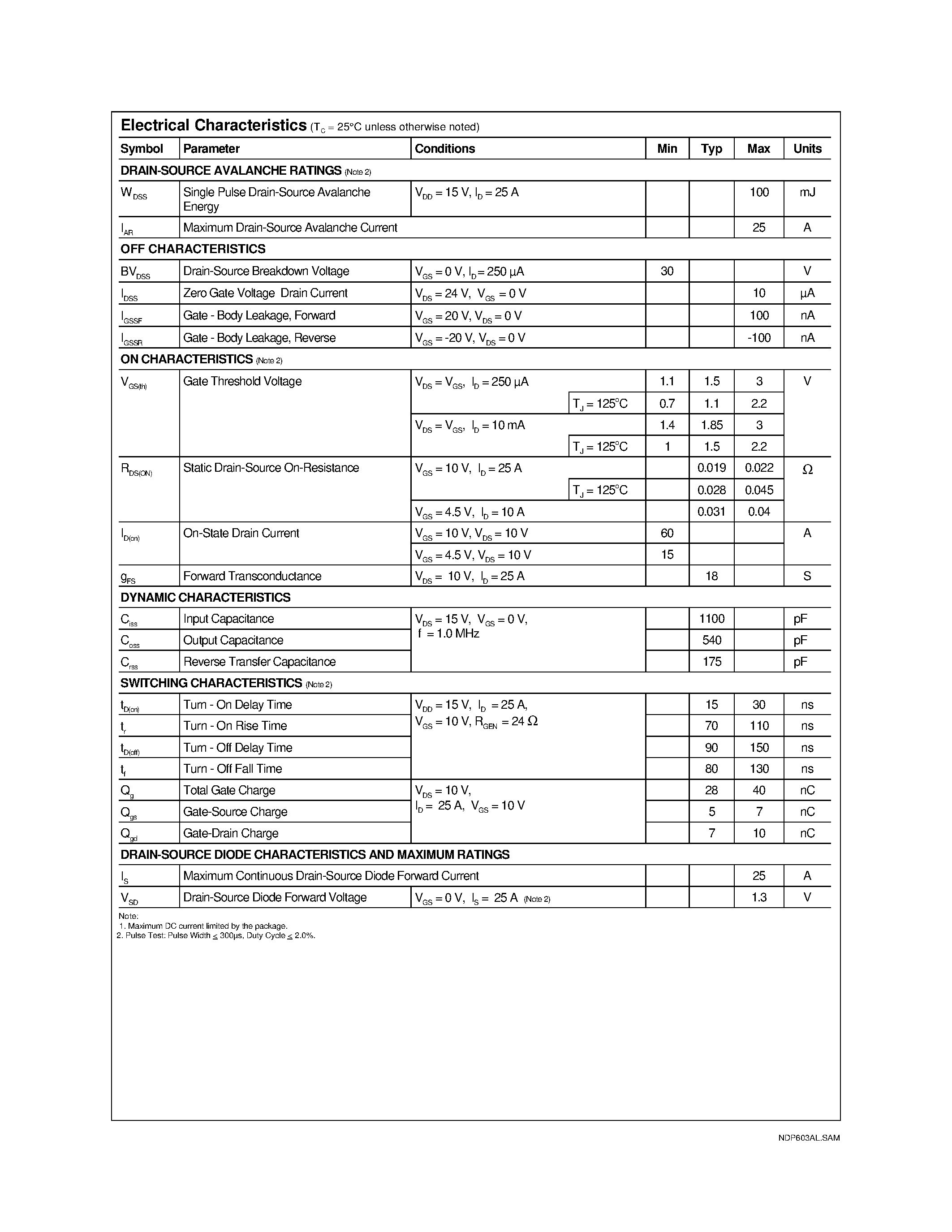 Datasheet NDB603 page 2 Datasheet NDB603 - N-Channel Logic Level Enhancement Mode Field Effect Transistor page 2
