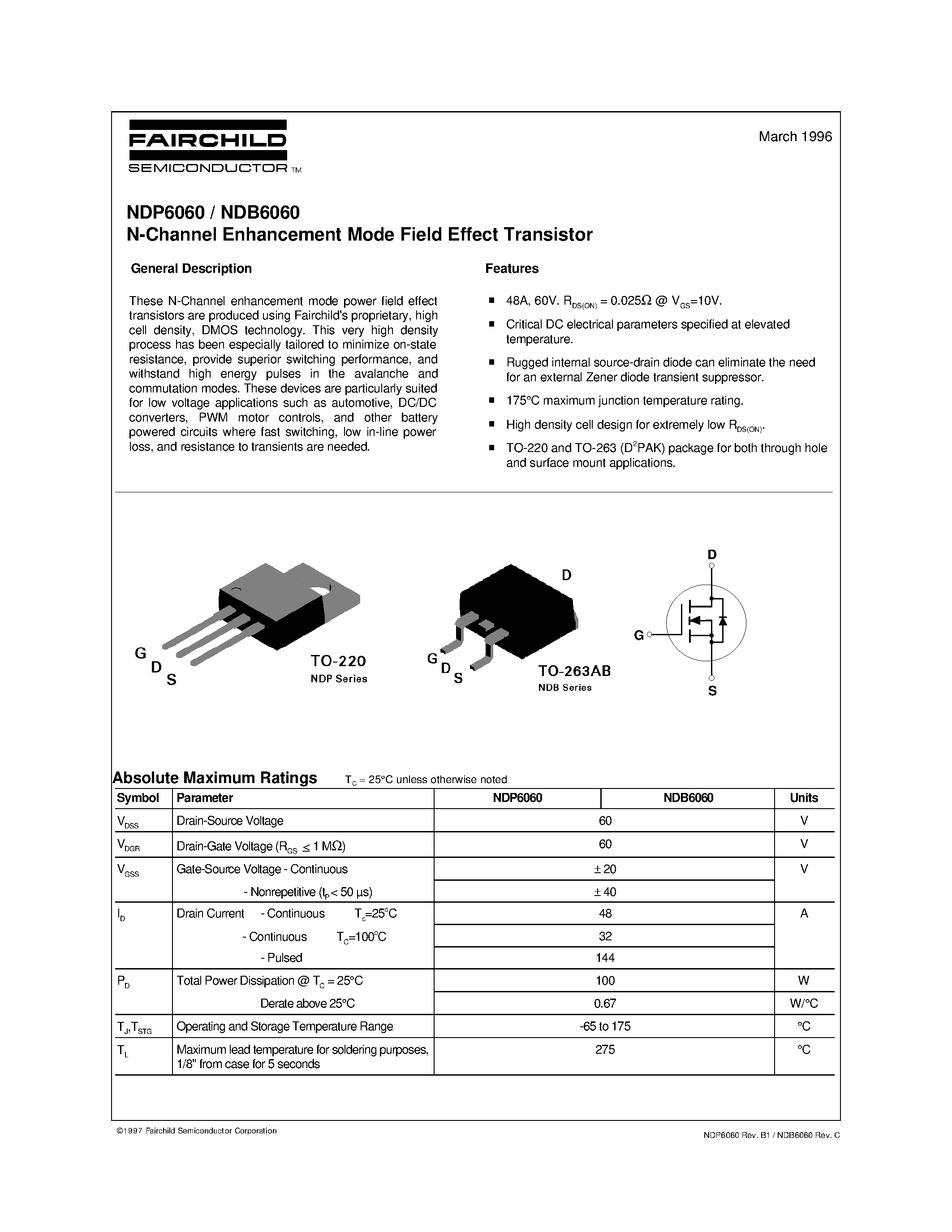 Datasheet NDB6060 - N-Channel Enhancement Mode Field Effect Transistor page 1