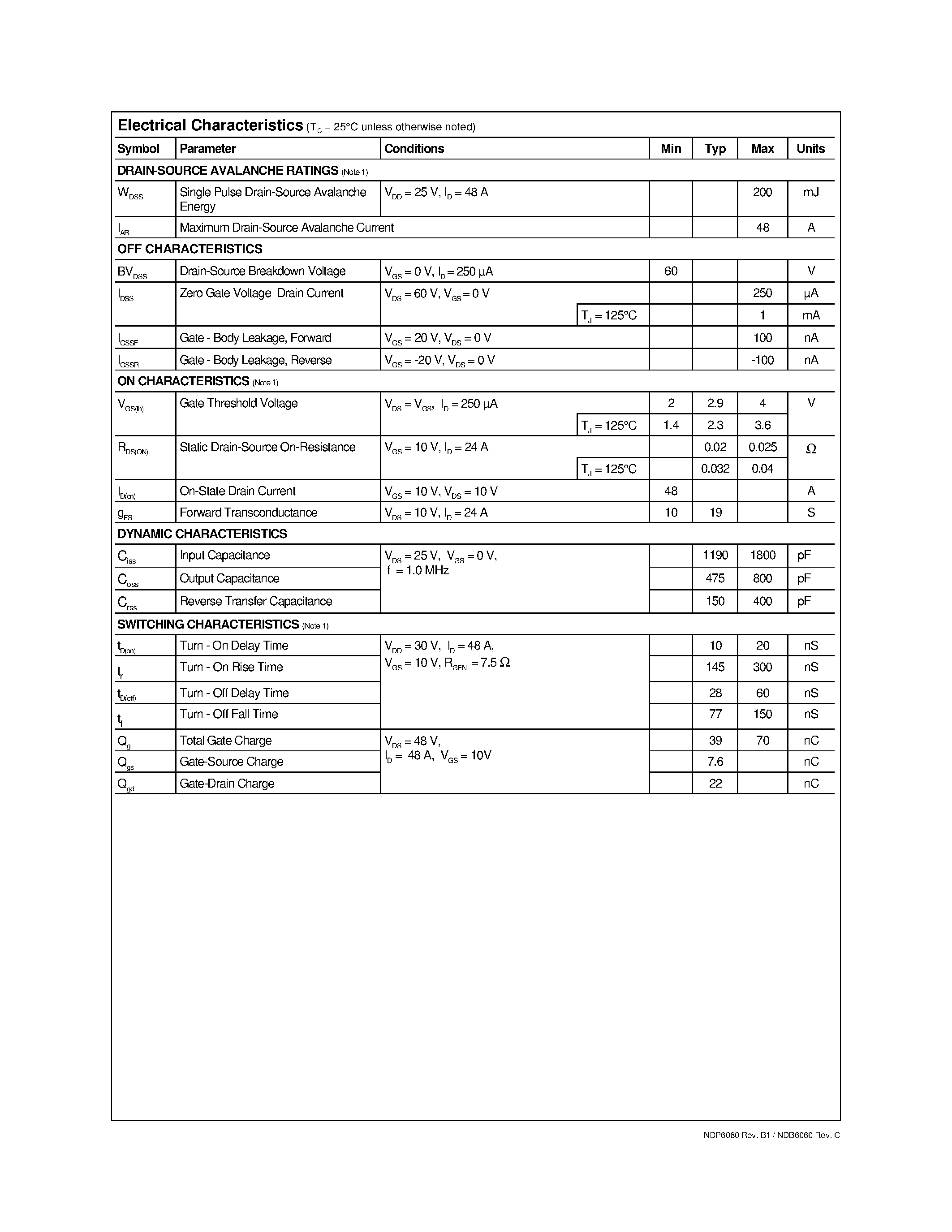 Datasheet NDB6060 - N-Channel Enhancement Mode Field Effect Transistor page 2