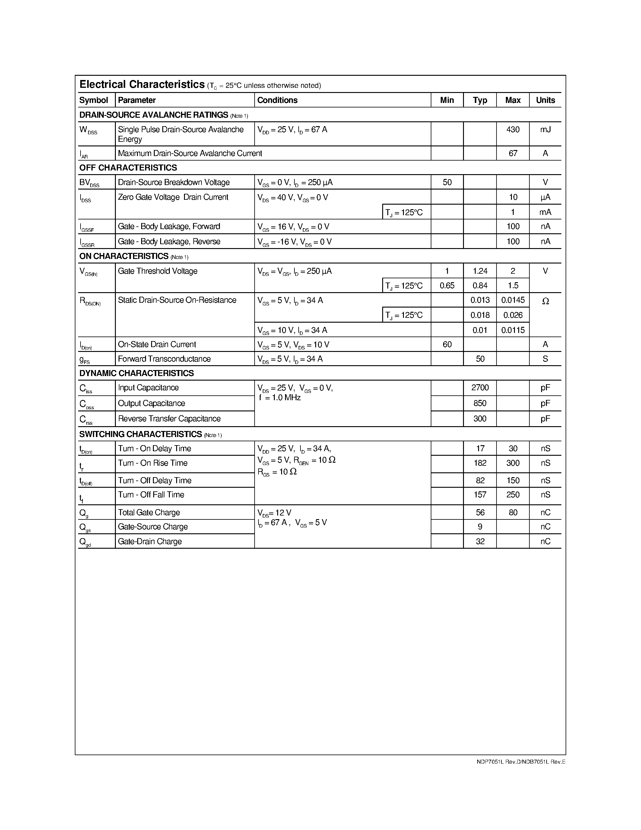 Datasheet NDB7051L page 2 Datasheet NDB7051L - N-Channel Logic Level Enhancement Mode Field Effect Transistor page 2