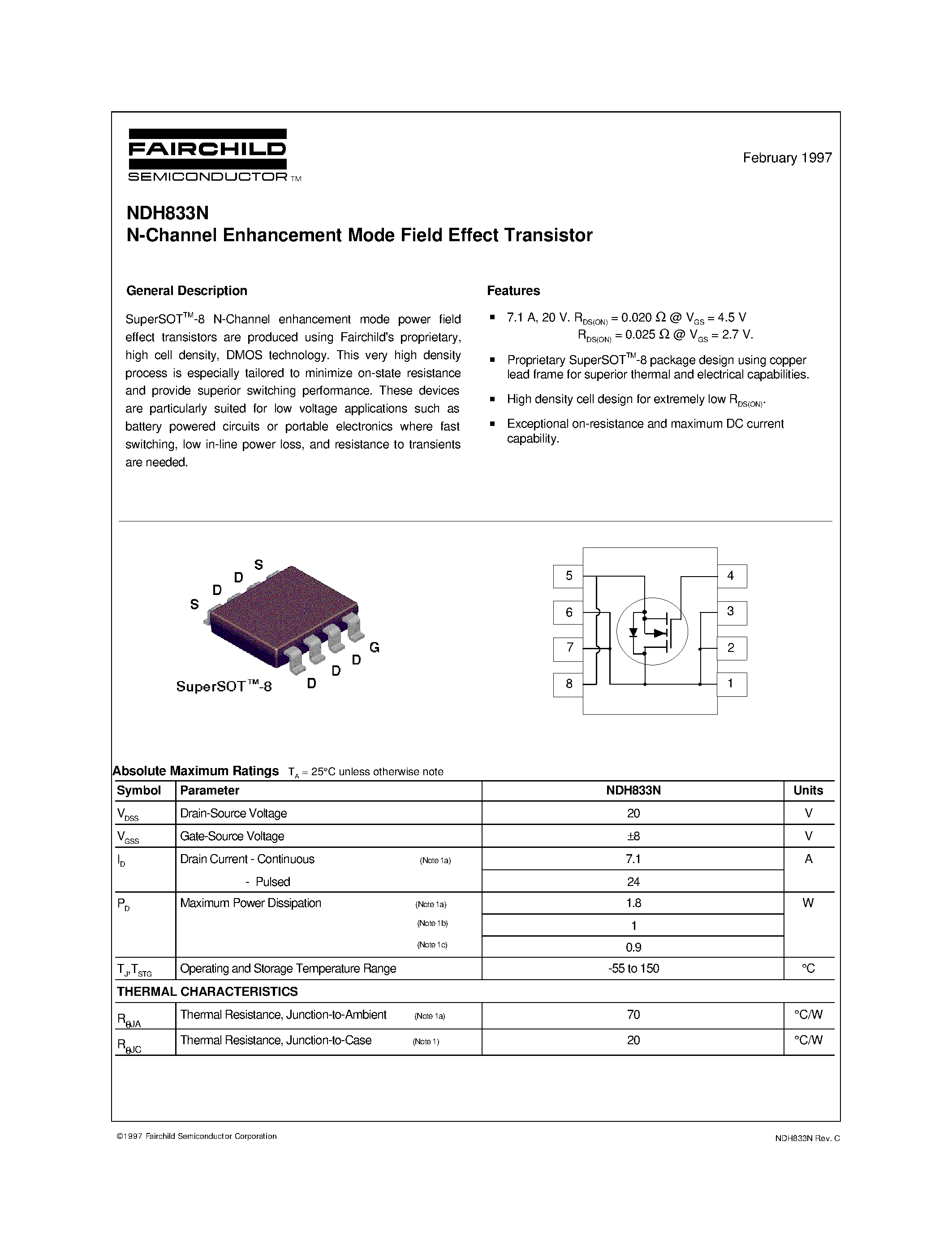 Datasheet NDH833N - N-Channel Enhancement Mode Field Effect Transistor page 1