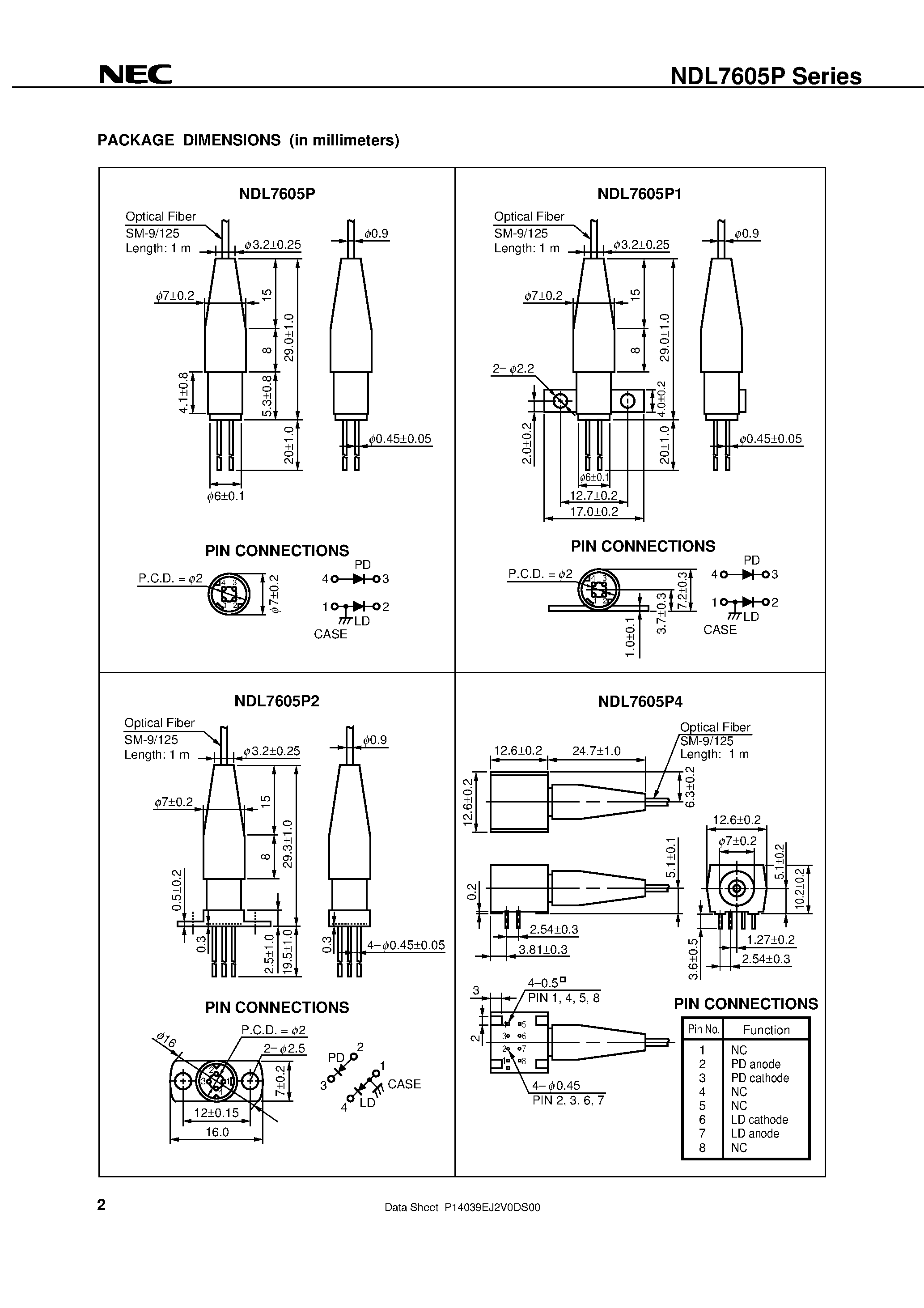 Datasheet NDL7605PX - 1 310 nm OPTICAL CATV RETURN PATH APPLICATIONS InGaAsP MQW DFB LASER DIODE MODULE WITH ISOLATOR page 2