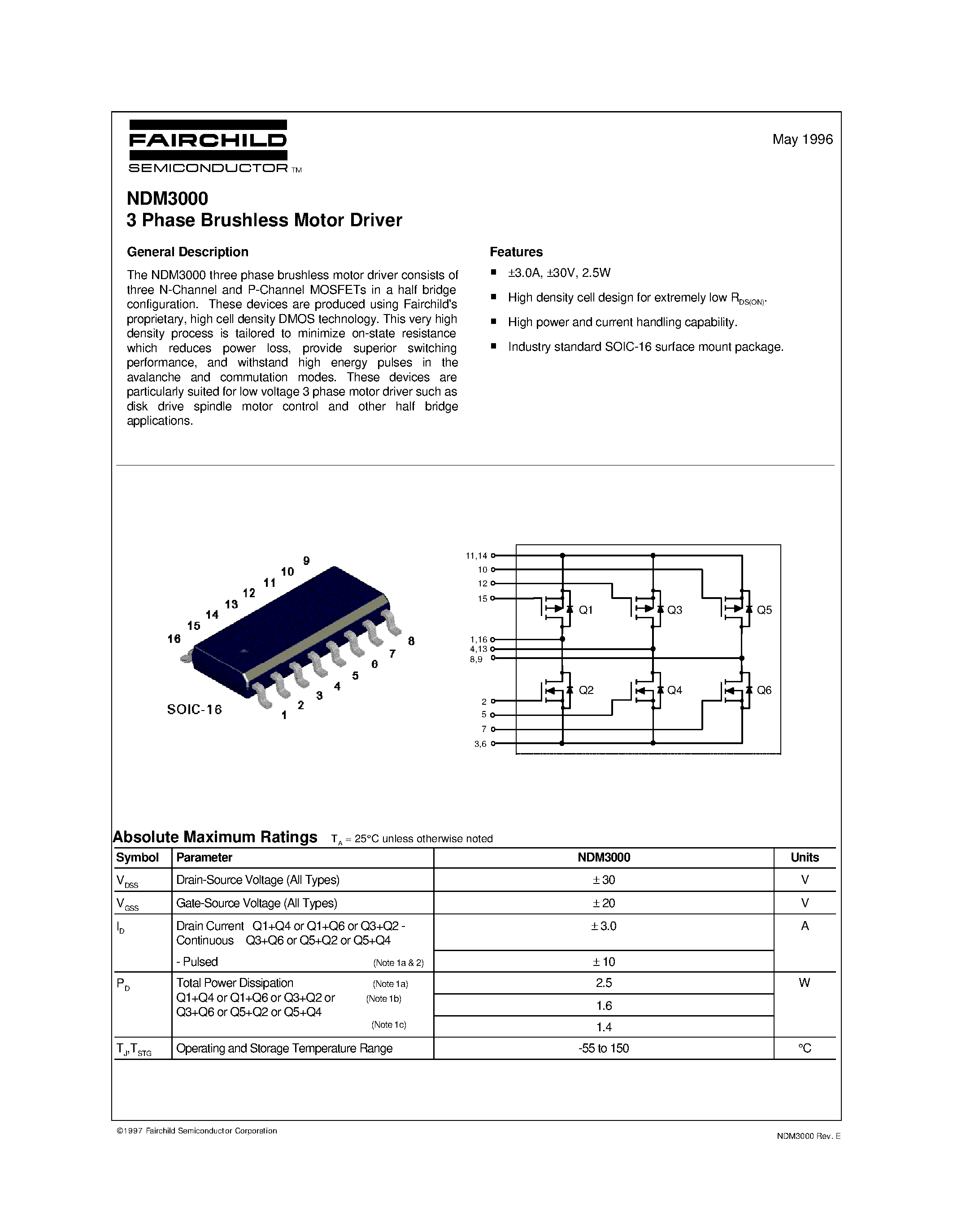 Datasheet NDM3000 - 3 Phase Brushless Motor Driver page 1