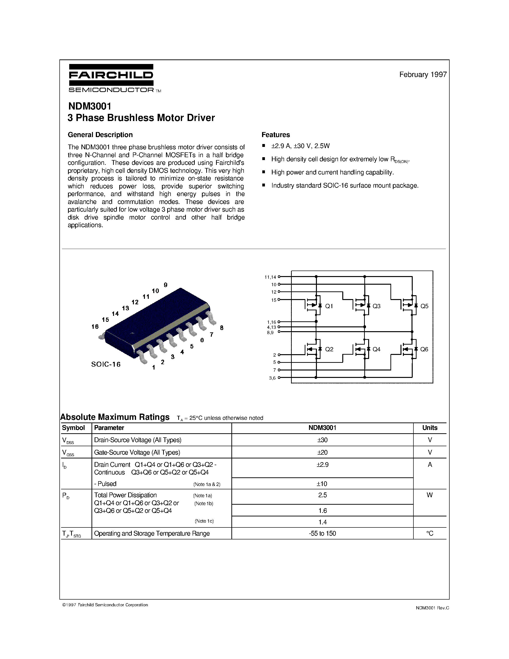 Datasheet NDM3001 - 3 Phase Brushless Motor Driver page 1