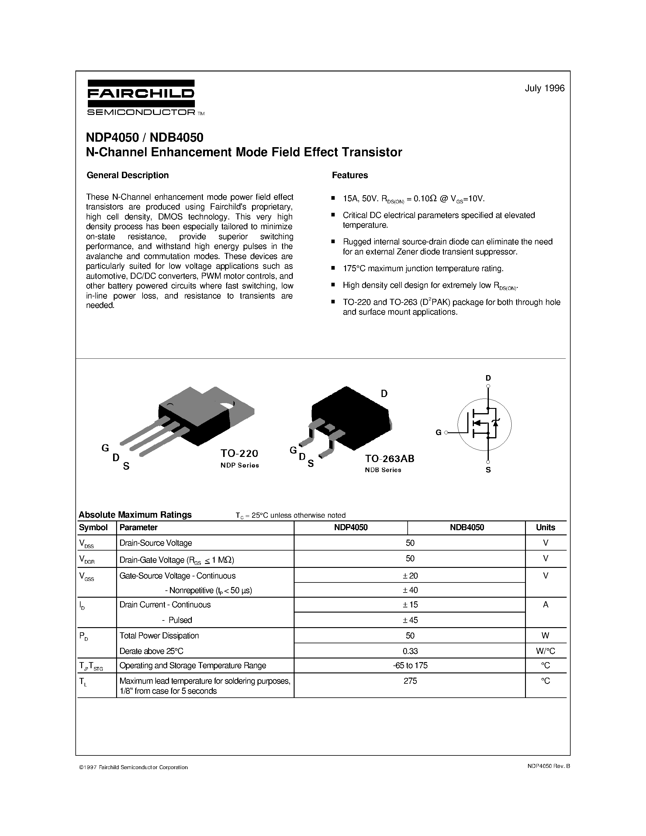Datasheet NDP4050 - N-Channel Enhancement Mode Field Effect Transistor page 1