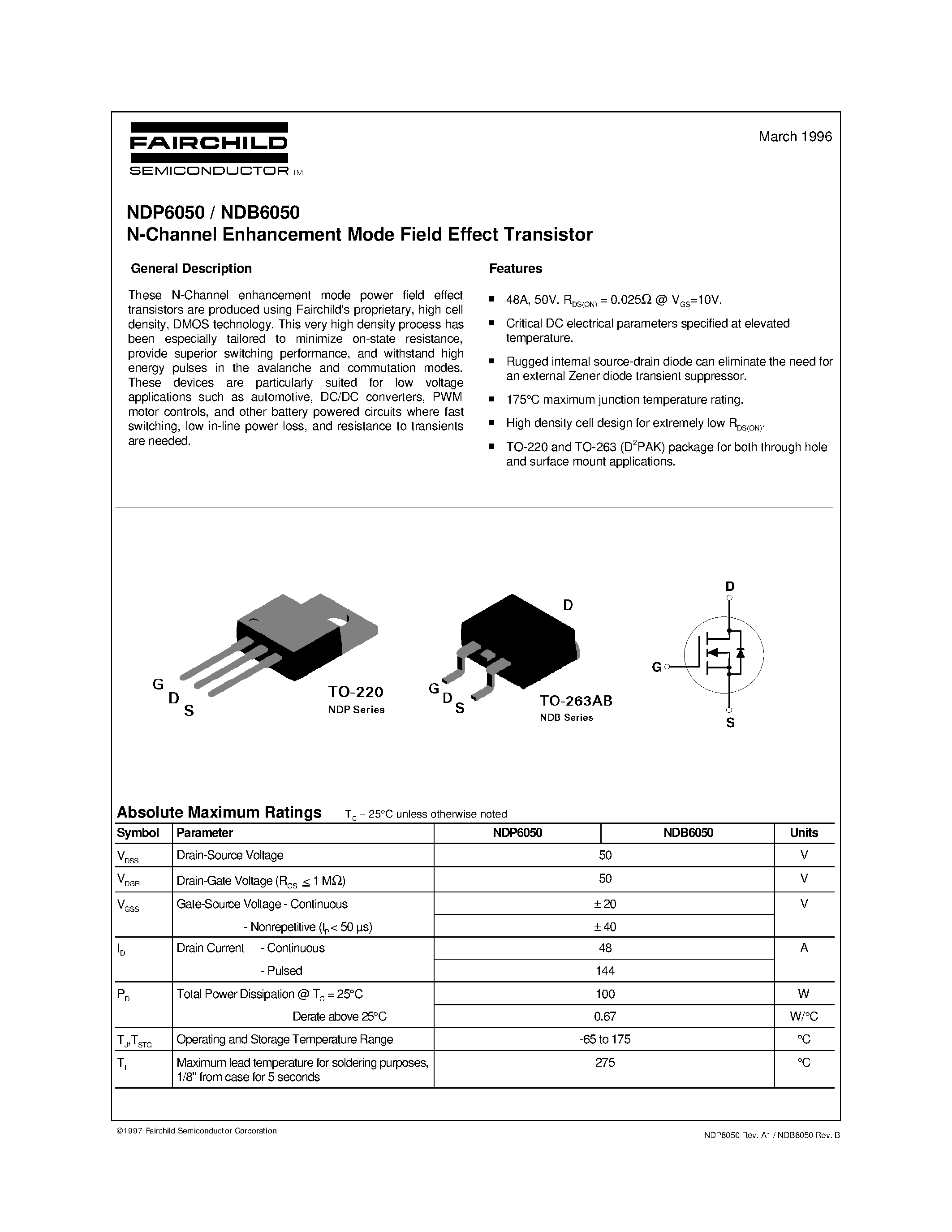 Datasheet NDP6050 - N-Channel Enhancement Mode Field Effect Transistor page 1