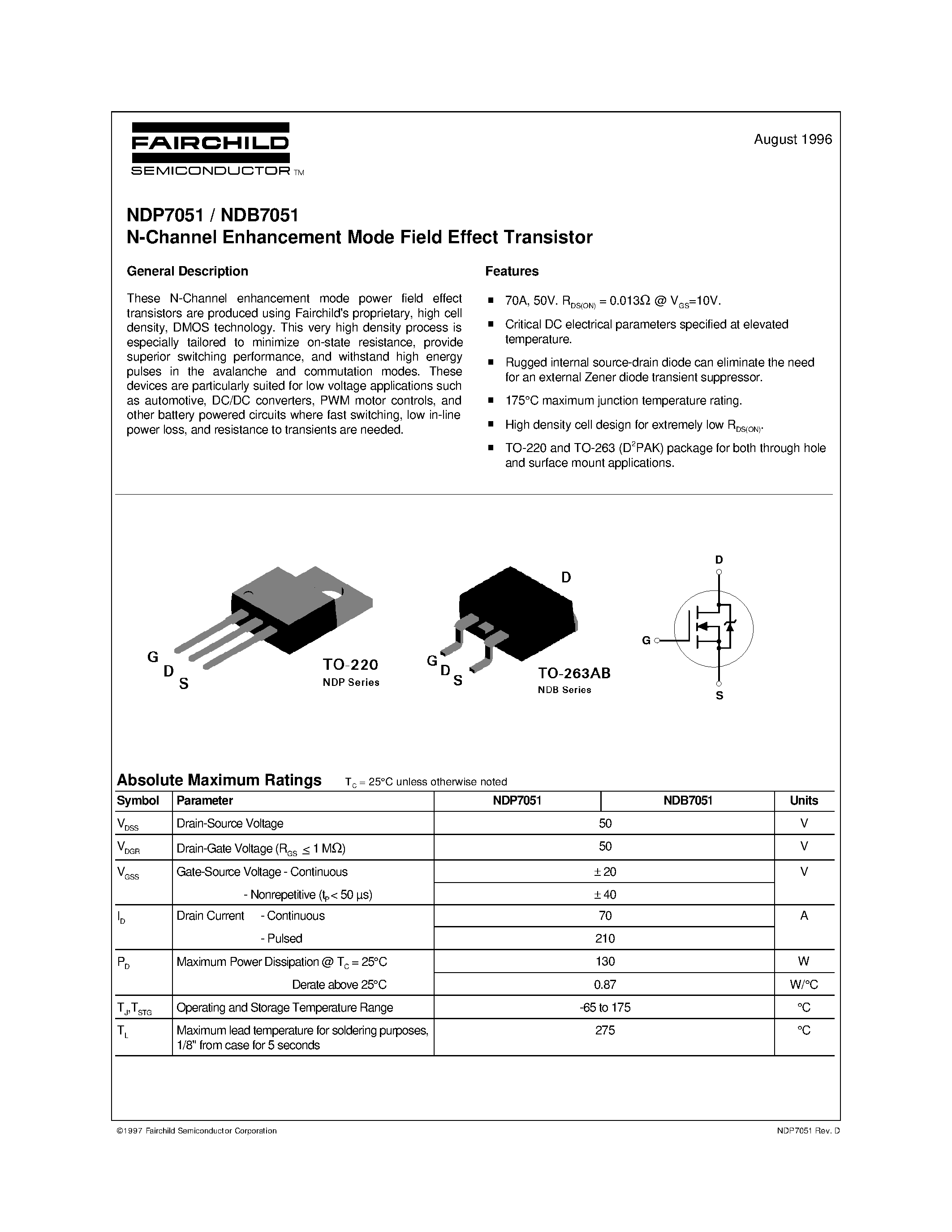 Datasheet NDP7051 page 1 Datasheet NDP7051 - N-Channel Enhancement Mode Field Effect Transistor page 1
