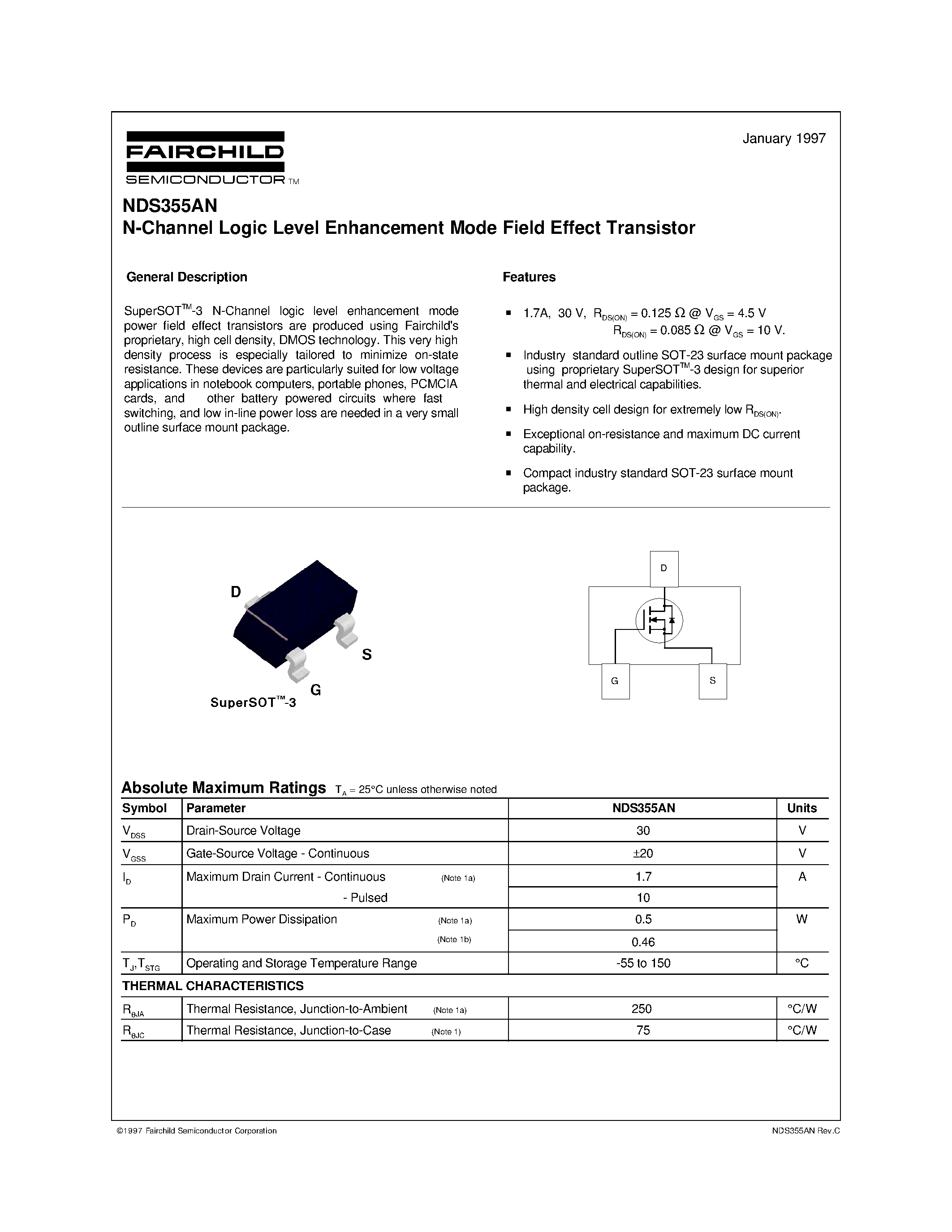 Datasheet NDS355AN - N-Channel Logic Level Enhancement Mode Field Effect Transistor page 1