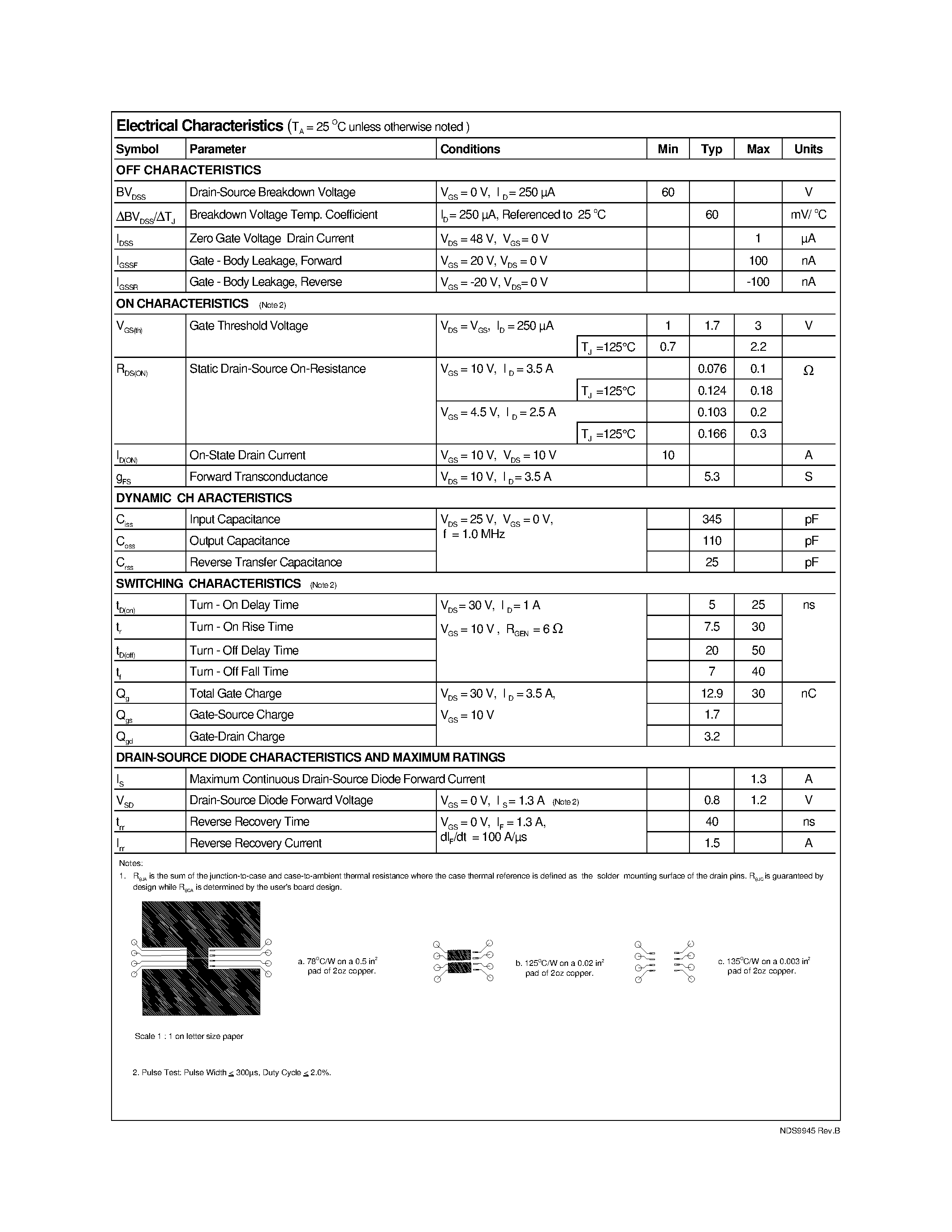 Datasheet NDS9945 - Dual N-Channel Enhancement Mode Field Effect Transistor page 2