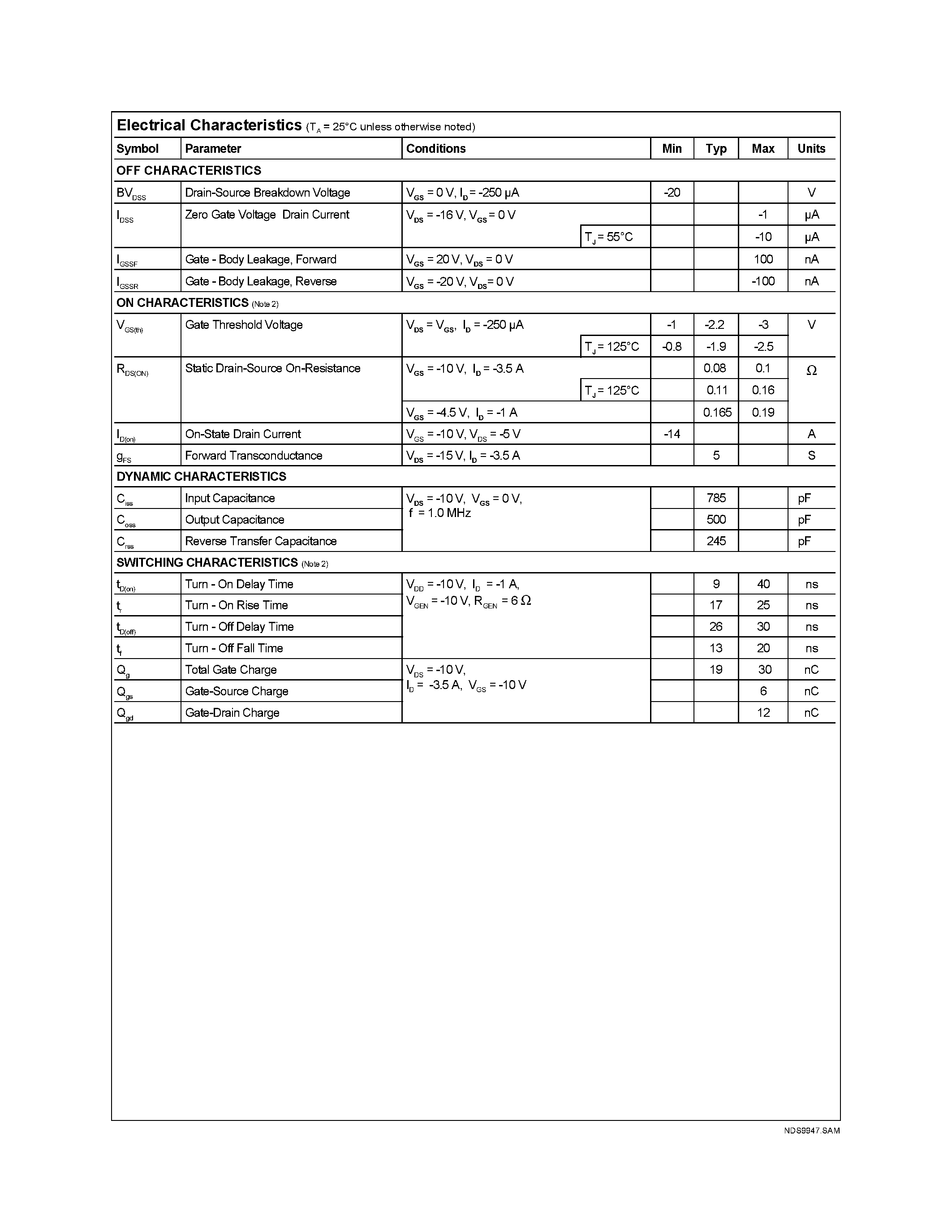 Даташит NDS9947 - Dual P-Channel Enhancement Mode Field Effect Transistor страница 2