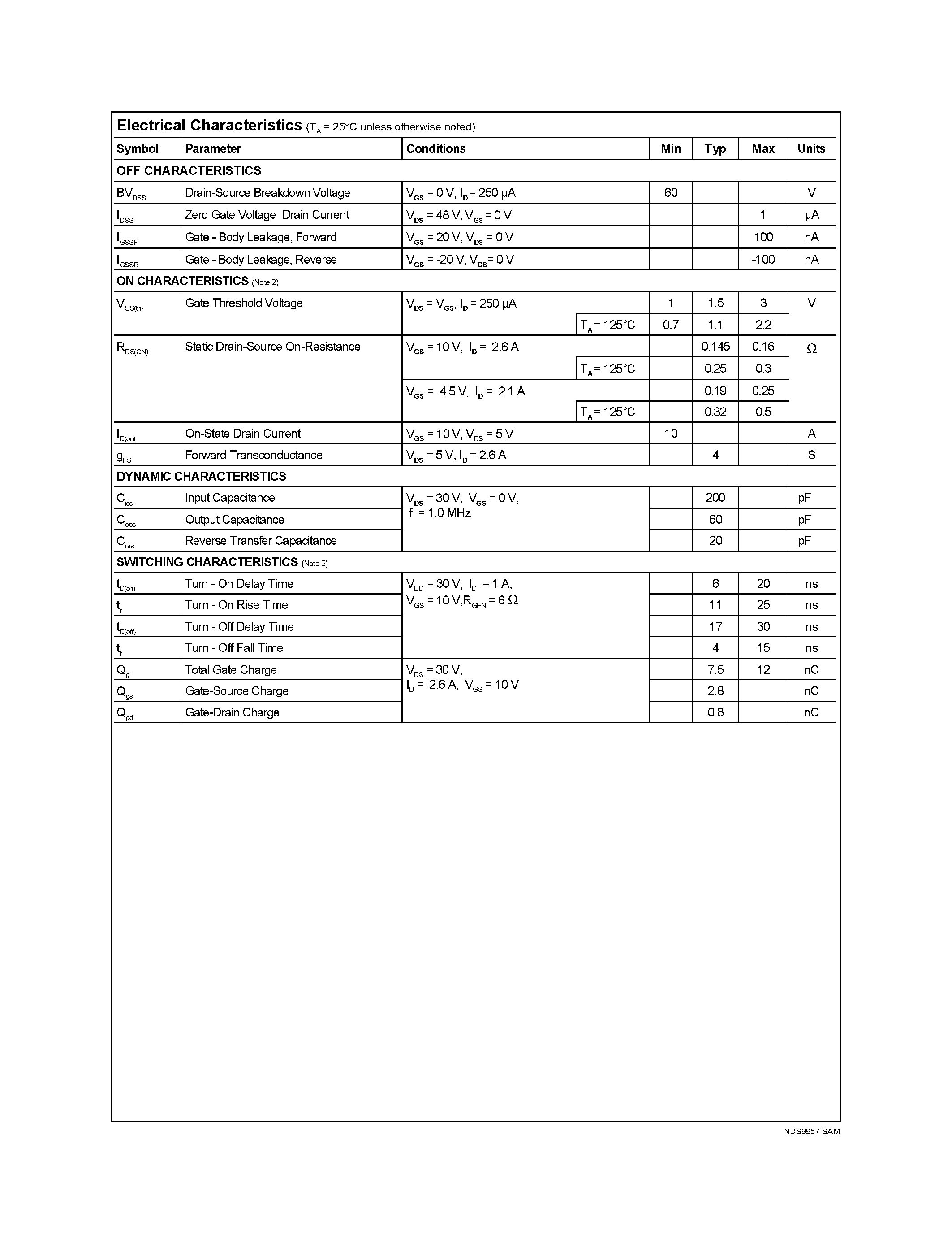 Datasheet NDS9957 - Dual N-Channel Enhancement Mode Field Effect Transistor page 2