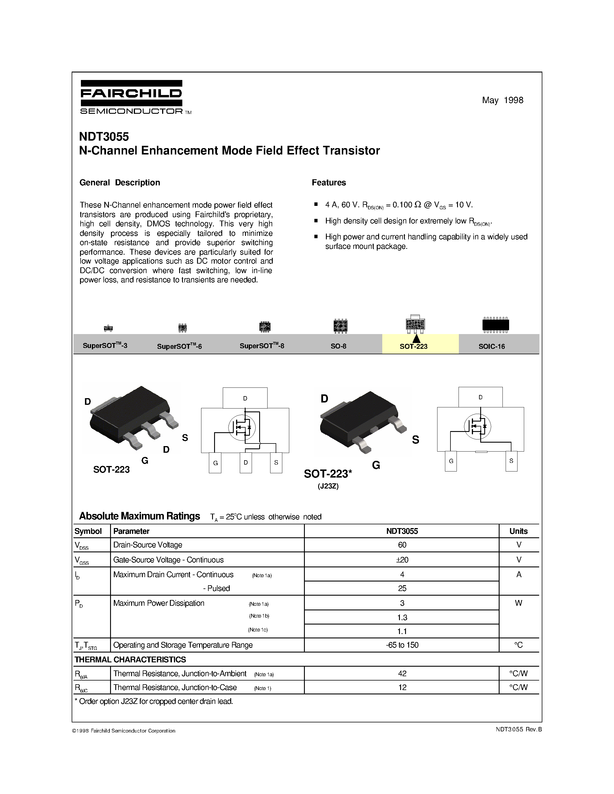 Datasheet NDT3055 - N-Channel Enhancement Mode Field Effect Transistor page 1
