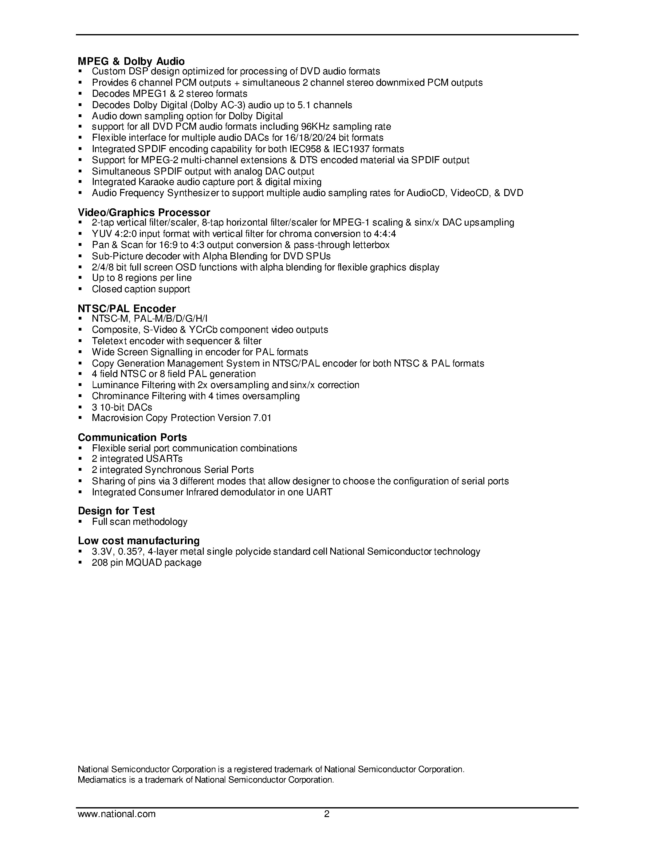 Datasheet NDV8401 page 2 Datasheet NDV8401 - DVD on a Chip Processor page 2